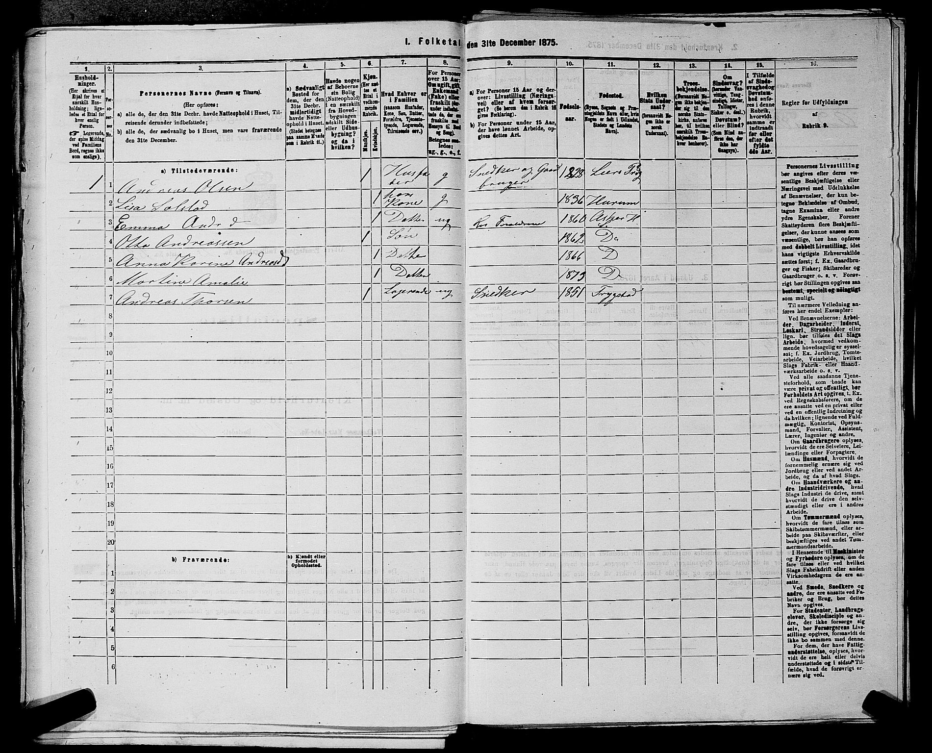 RA, 1875 census for 0220P Asker, 1875, p. 390