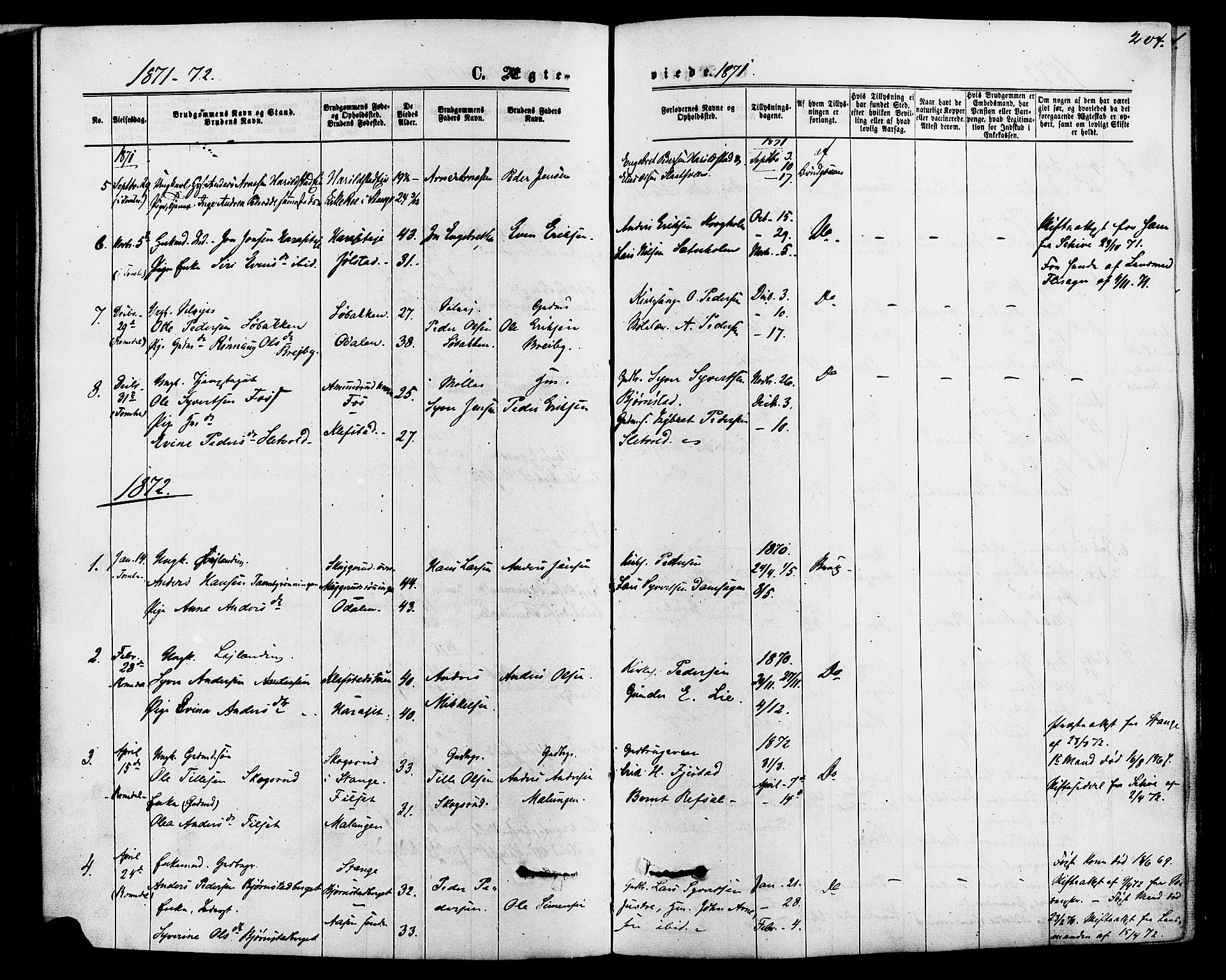 Romedal prestekontor, SAH/PREST-004/K/L0006: Parish register (official) no. 6, 1866-1886, p. 204