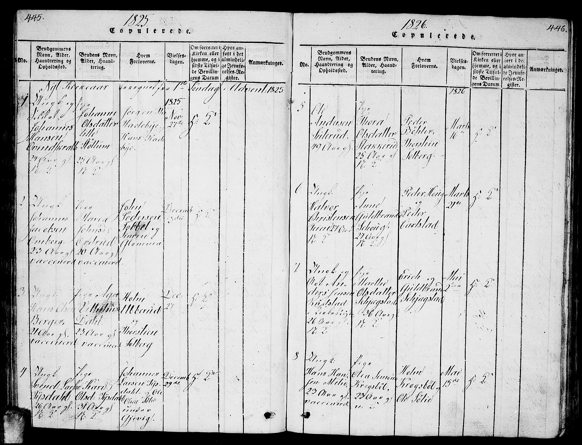 Enebakk prestekontor Kirkebøker, AV/SAO-A-10171c/G/Ga/L0001: Parish register (copy) no. I 1, 1815-1833, p. 445-446