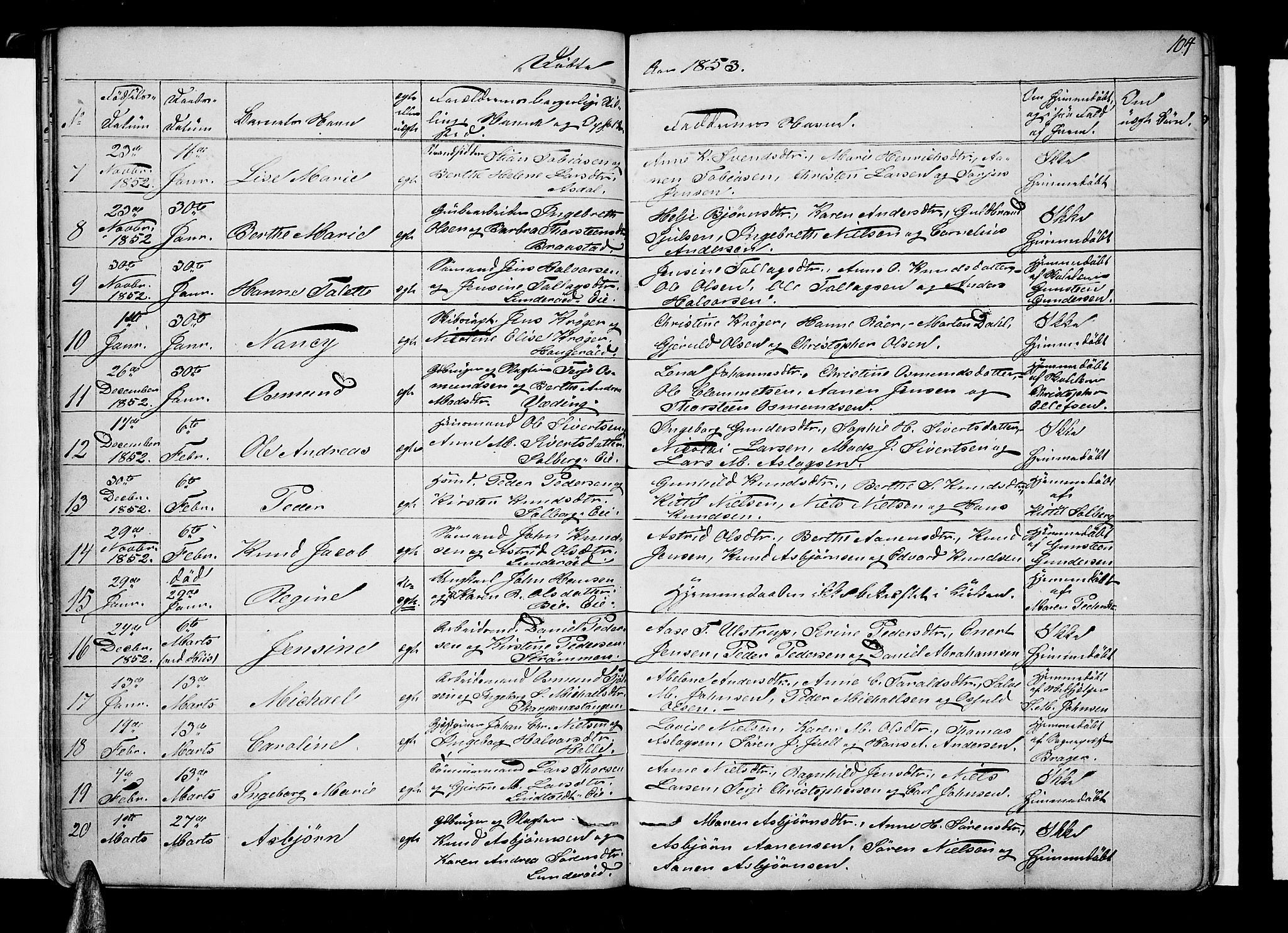 Øyestad sokneprestkontor, SAK/1111-0049/F/Fb/L0006: Parish register (copy) no. B 6, 1843-1854, p. 104