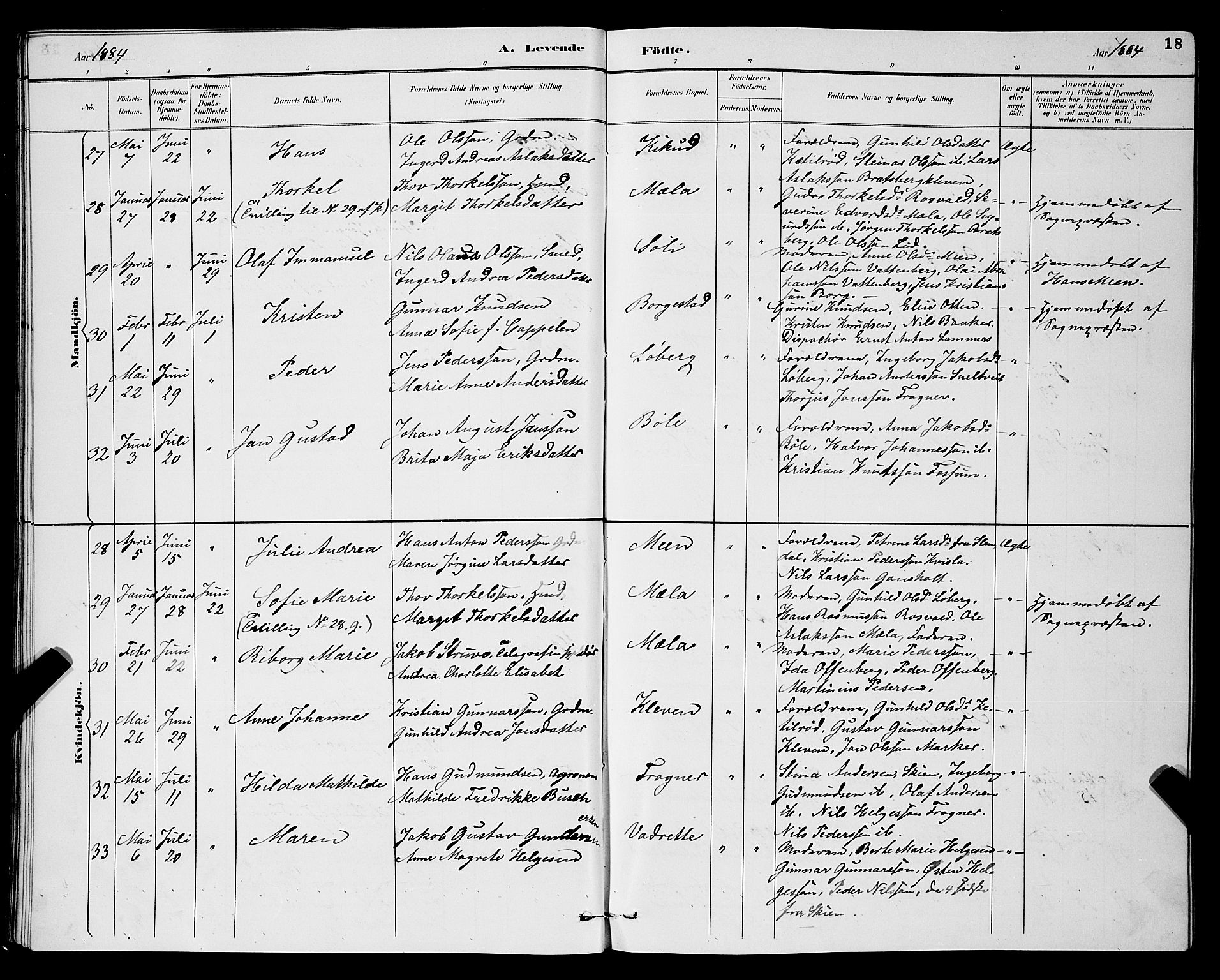 Gjerpen kirkebøker, AV/SAKO-A-265/G/Ga/L0002: Parish register (copy) no. I 2, 1883-1900, p. 18