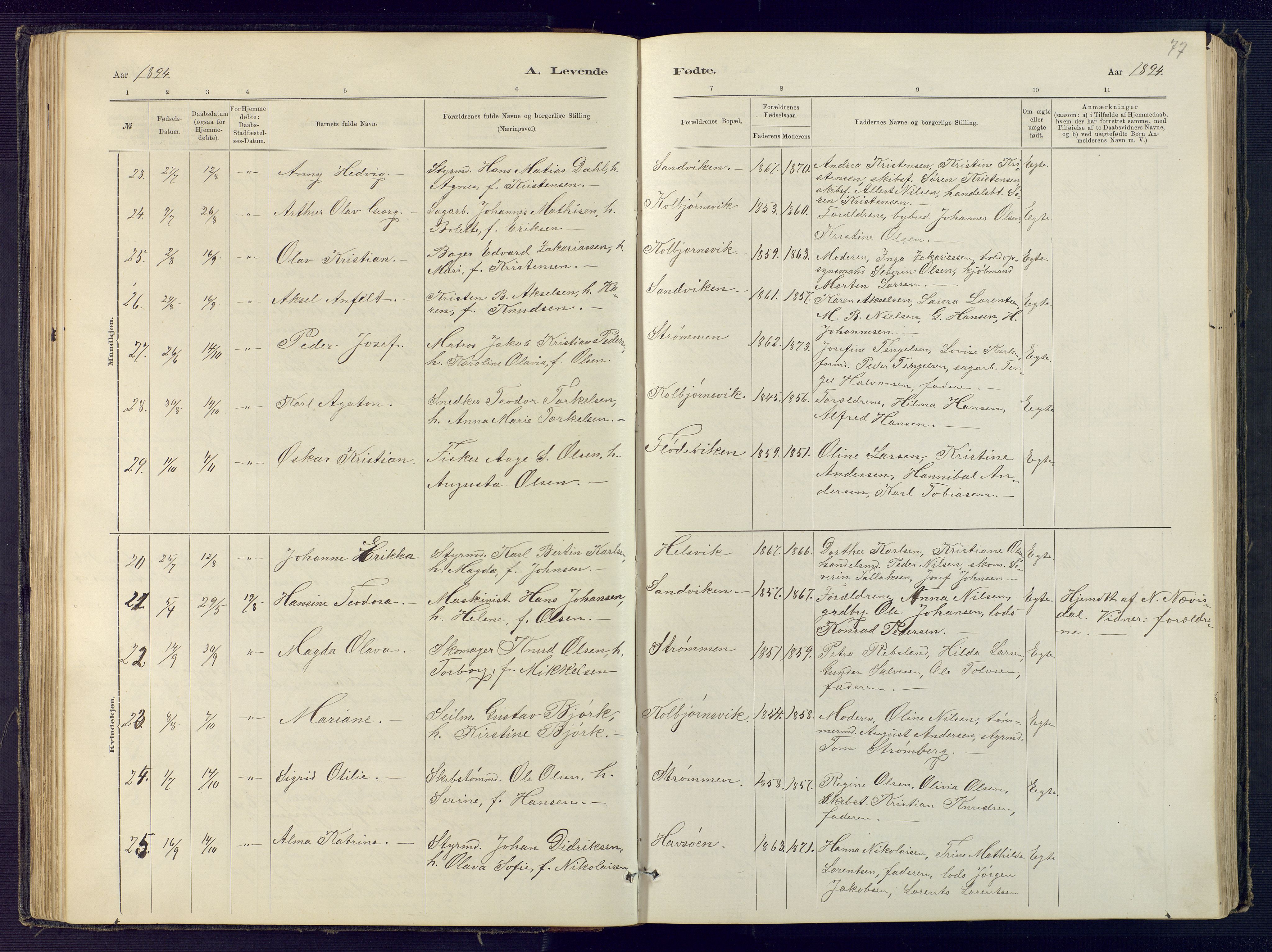 Hisøy sokneprestkontor, SAK/1111-0020/F/Fb/L0003: Parish register (copy) no. B 3, 1885-1905, p. 77