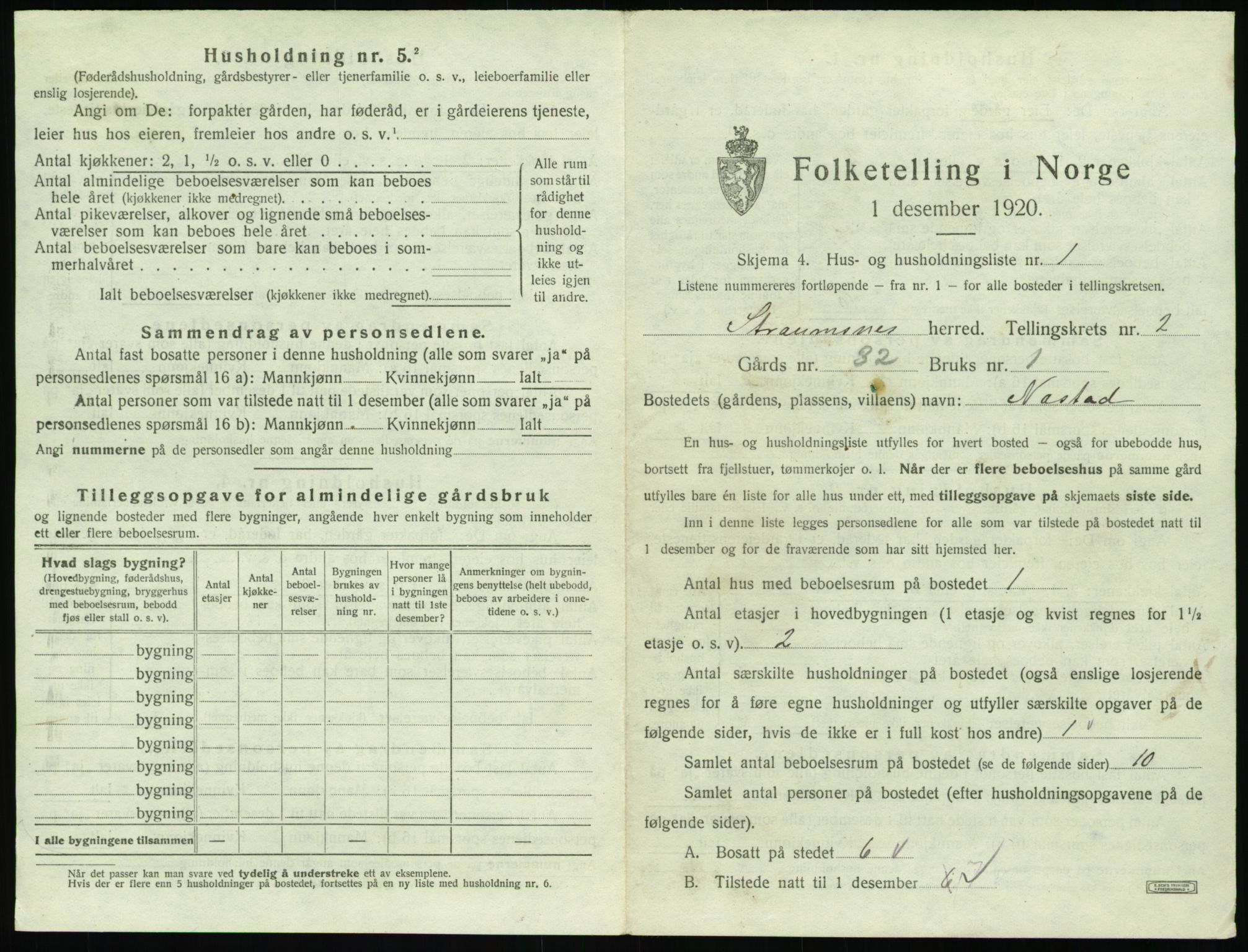 SAT, 1920 census for Straumsnes, 1920, p. 105