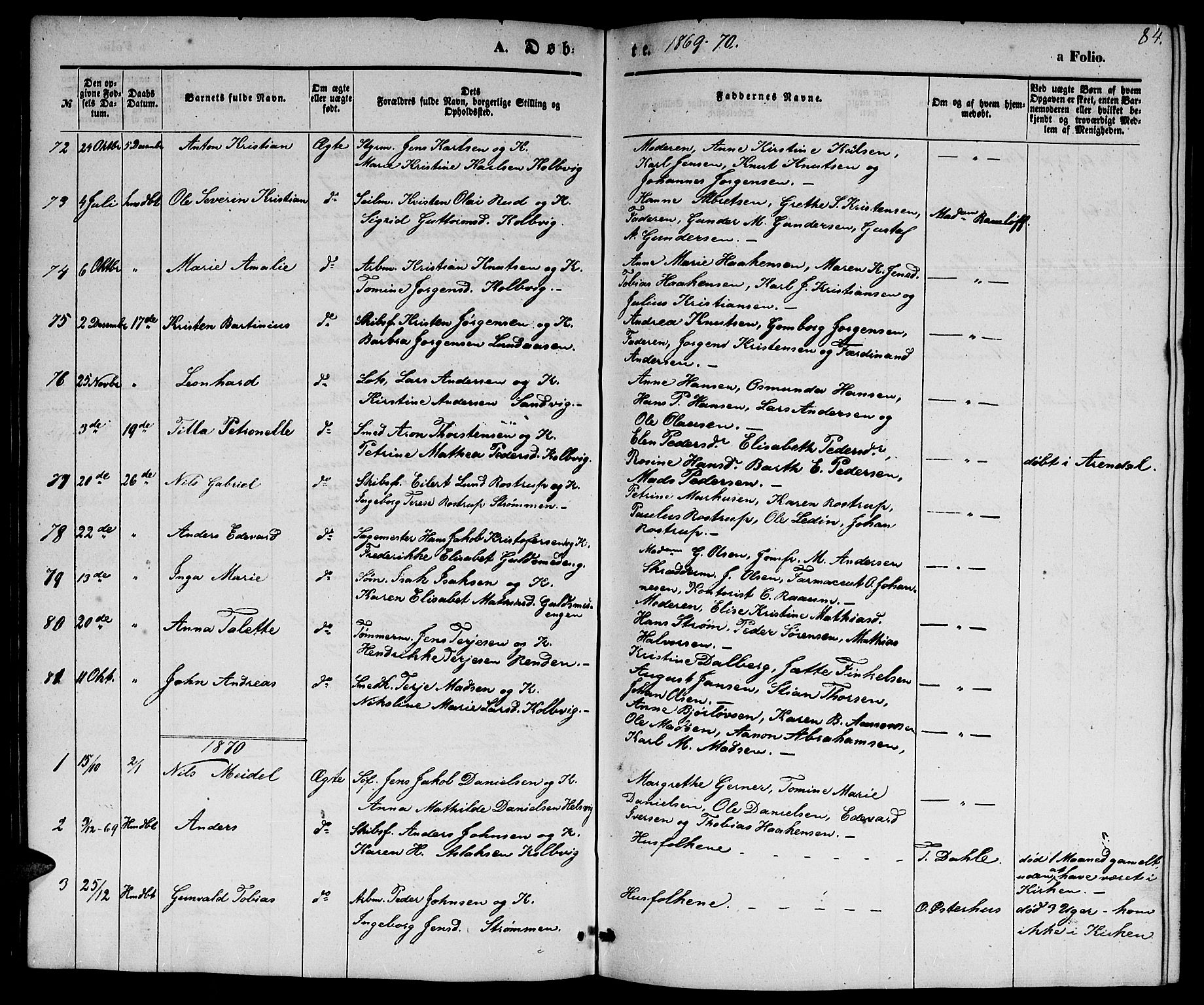 Hisøy sokneprestkontor, AV/SAK-1111-0020/F/Fb/L0001: Parish register (copy) no. B 1, 1849-1872, p. 84