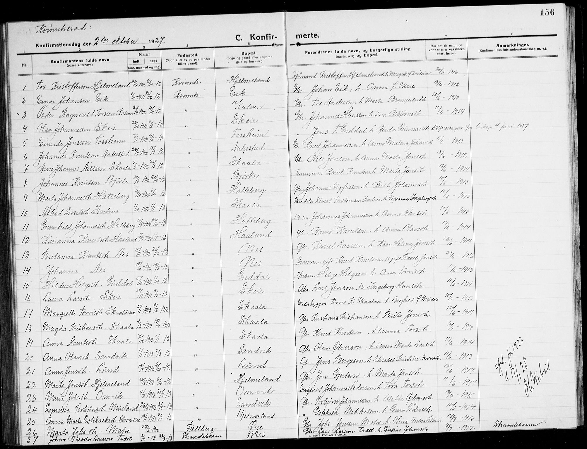 Kvinnherad sokneprestembete, SAB/A-76401/H/Hab: Parish register (copy) no. A 3, 1911-1945, p. 156