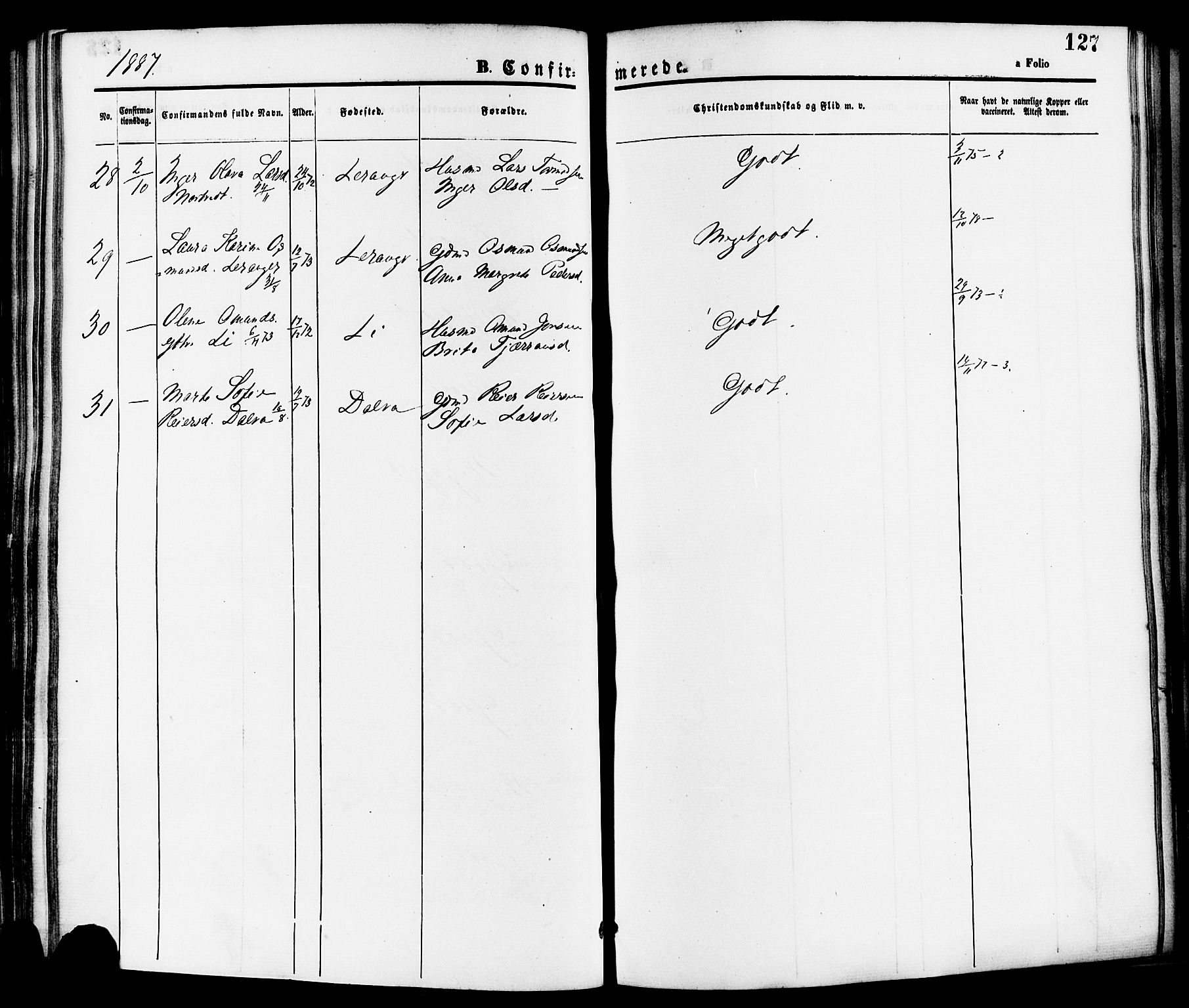 Nedstrand sokneprestkontor, AV/SAST-A-101841/01/IV: Parish register (official) no. A 11, 1877-1887, p. 127