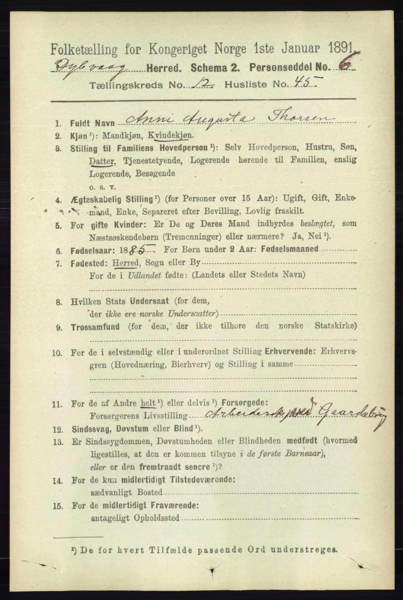 RA, 1891 census for 0915 Dypvåg, 1891, p. 5008