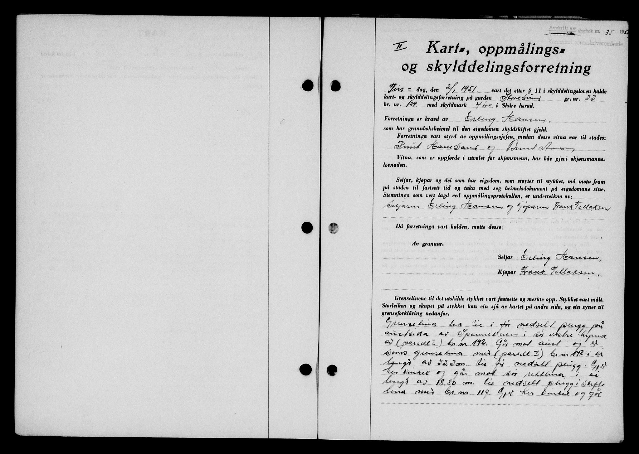 Karmsund sorenskriveri, SAST/A-100311/01/II/IIB/L0101: Mortgage book no. 81A, 1950-1951, Diary no: : 35/1951