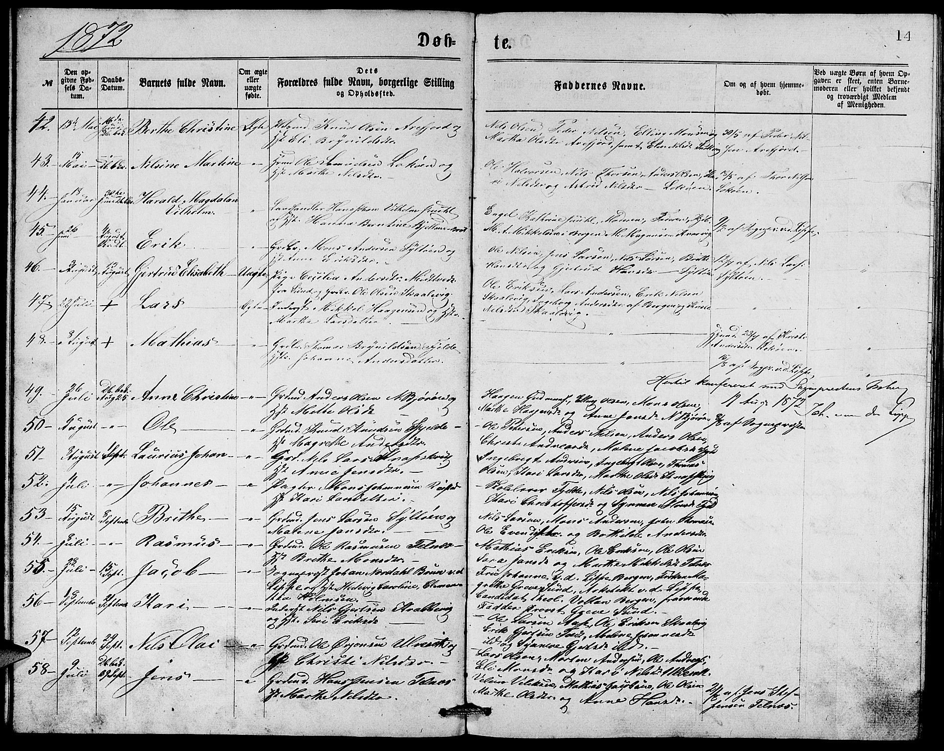 Fjell sokneprestembete, AV/SAB-A-75301/H/Hab: Parish register (copy) no. A 2, 1871-1879, p. 14