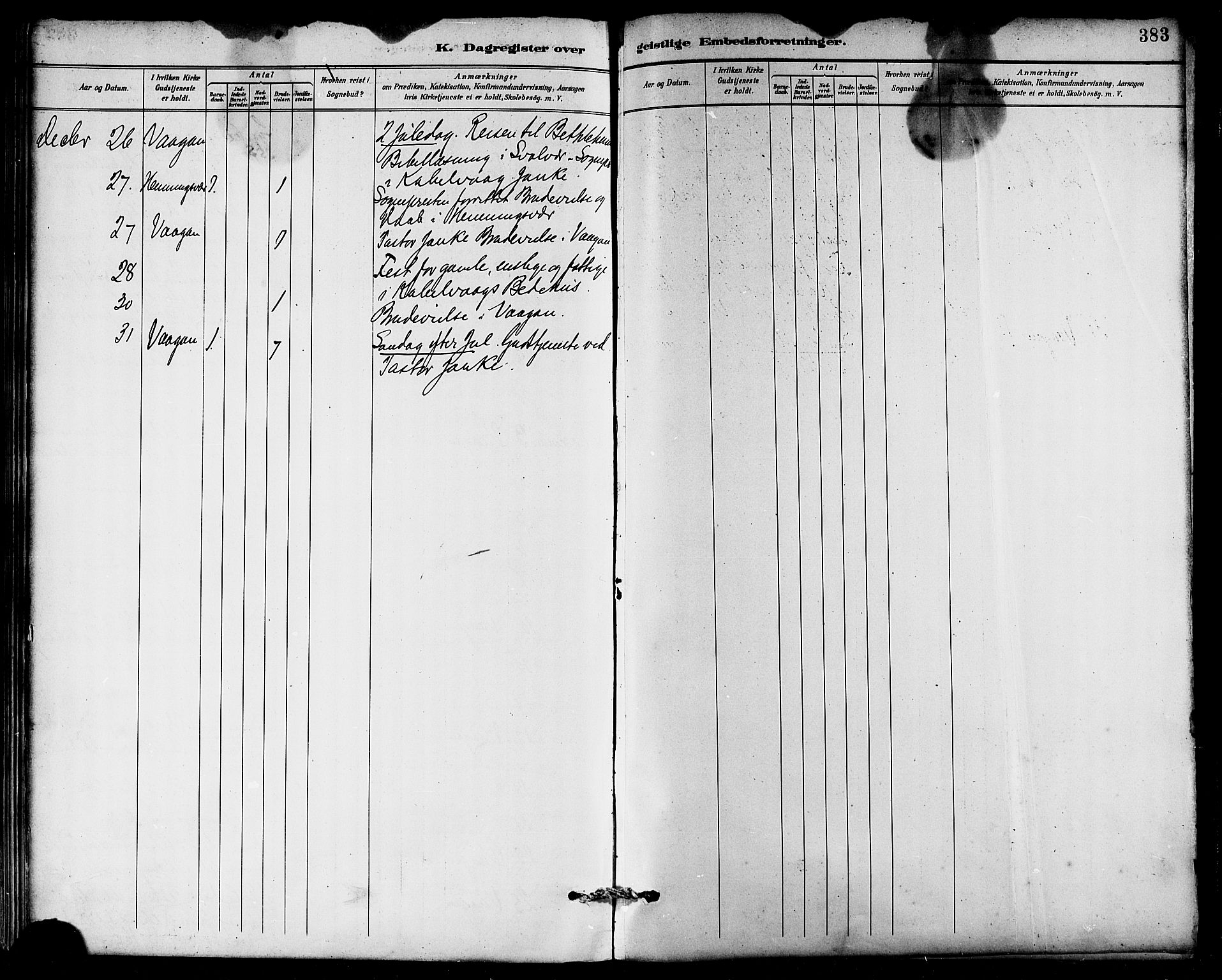 Ministerialprotokoller, klokkerbøker og fødselsregistre - Nordland, AV/SAT-A-1459/874/L1060: Parish register (official) no. 874A04, 1890-1899, p. 383