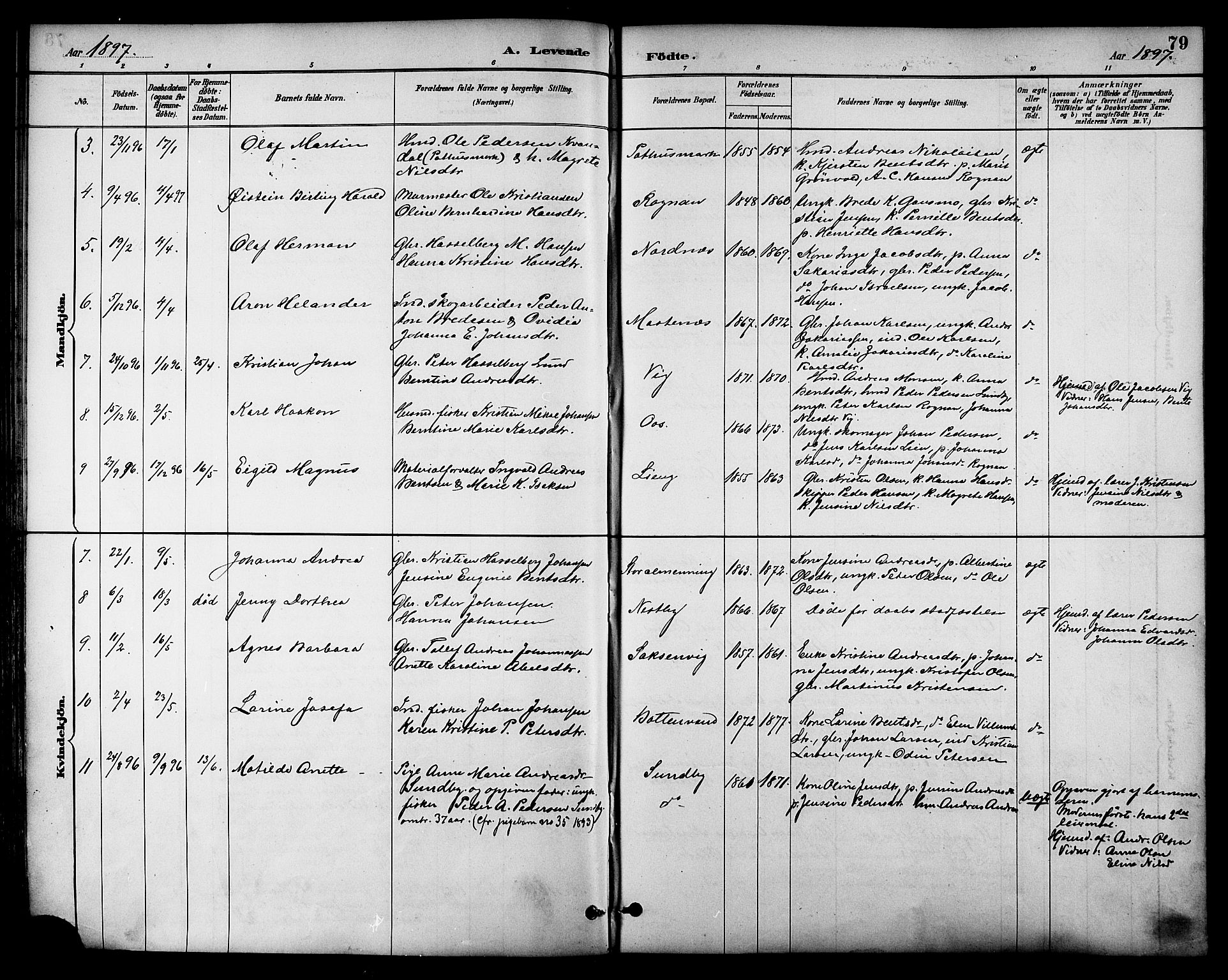 Ministerialprotokoller, klokkerbøker og fødselsregistre - Nordland, AV/SAT-A-1459/847/L0669: Parish register (official) no. 847A09, 1887-1901, p. 79