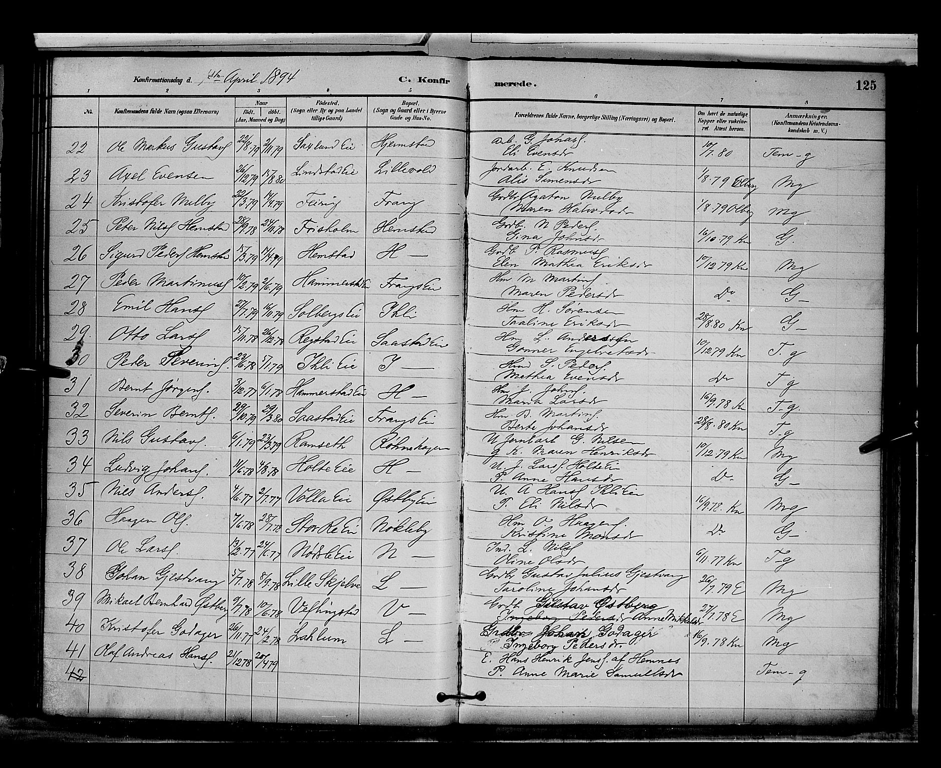 Stange prestekontor, AV/SAH-PREST-002/L/L0009: Parish register (copy) no. 9, 1883-1899, p. 125