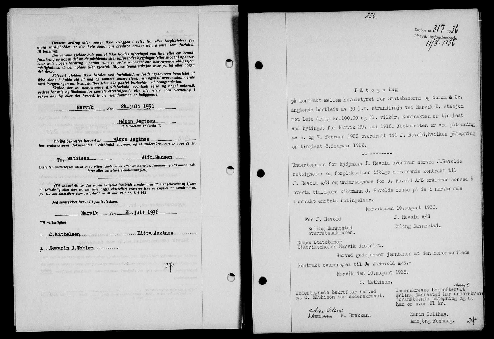 Narvik sorenskriveri, SAT/A-0002/1/2/2C/2Ca/L0011: Mortgage book no. 14, 1935-1937, Deed date: 11.08.1936