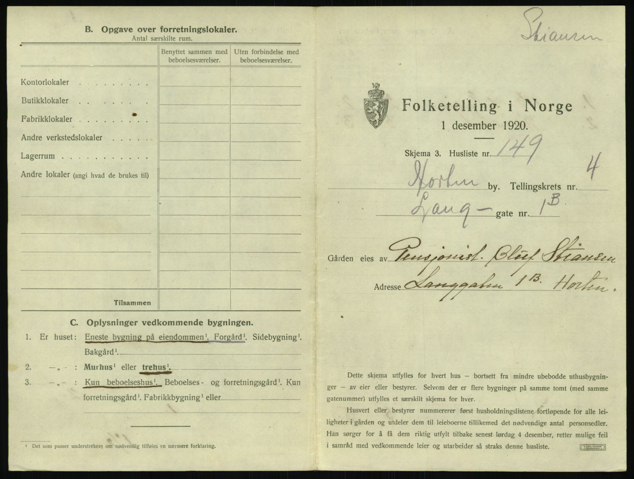 SAKO, 1920 census for Horten, 1920, p. 1517