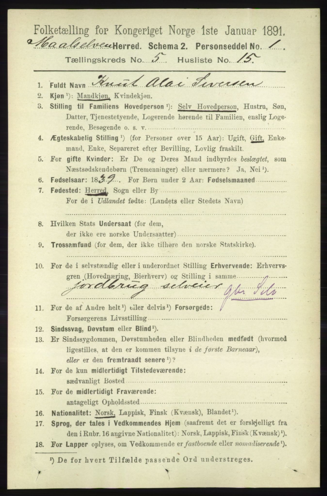 RA, 1891 census for 1924 Målselv, 1891, p. 1725