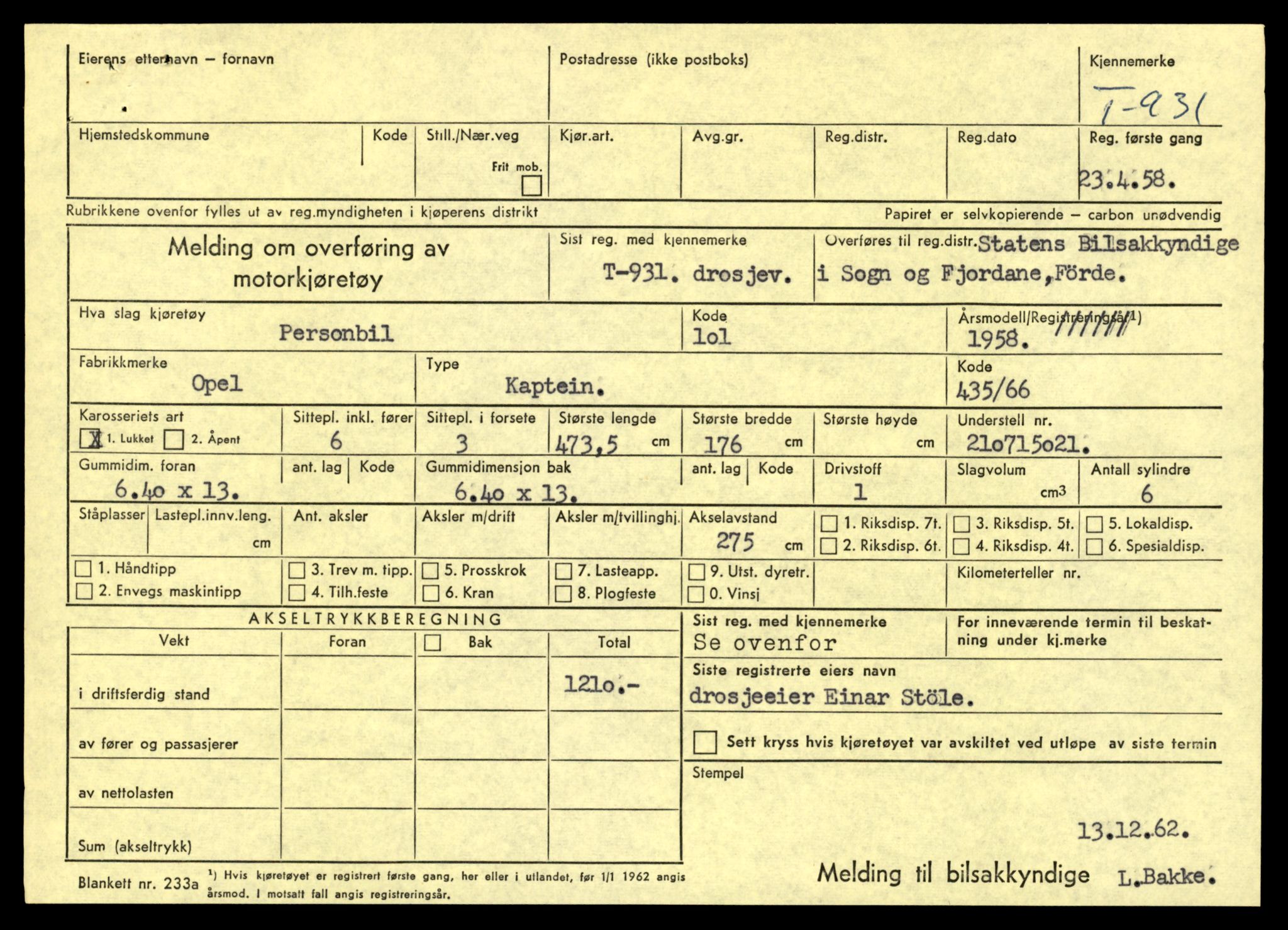 Møre og Romsdal vegkontor - Ålesund trafikkstasjon, SAT/A-4099/F/Fe/L0009: Registreringskort for kjøretøy T 896 - T 1049, 1927-1998, p. 525