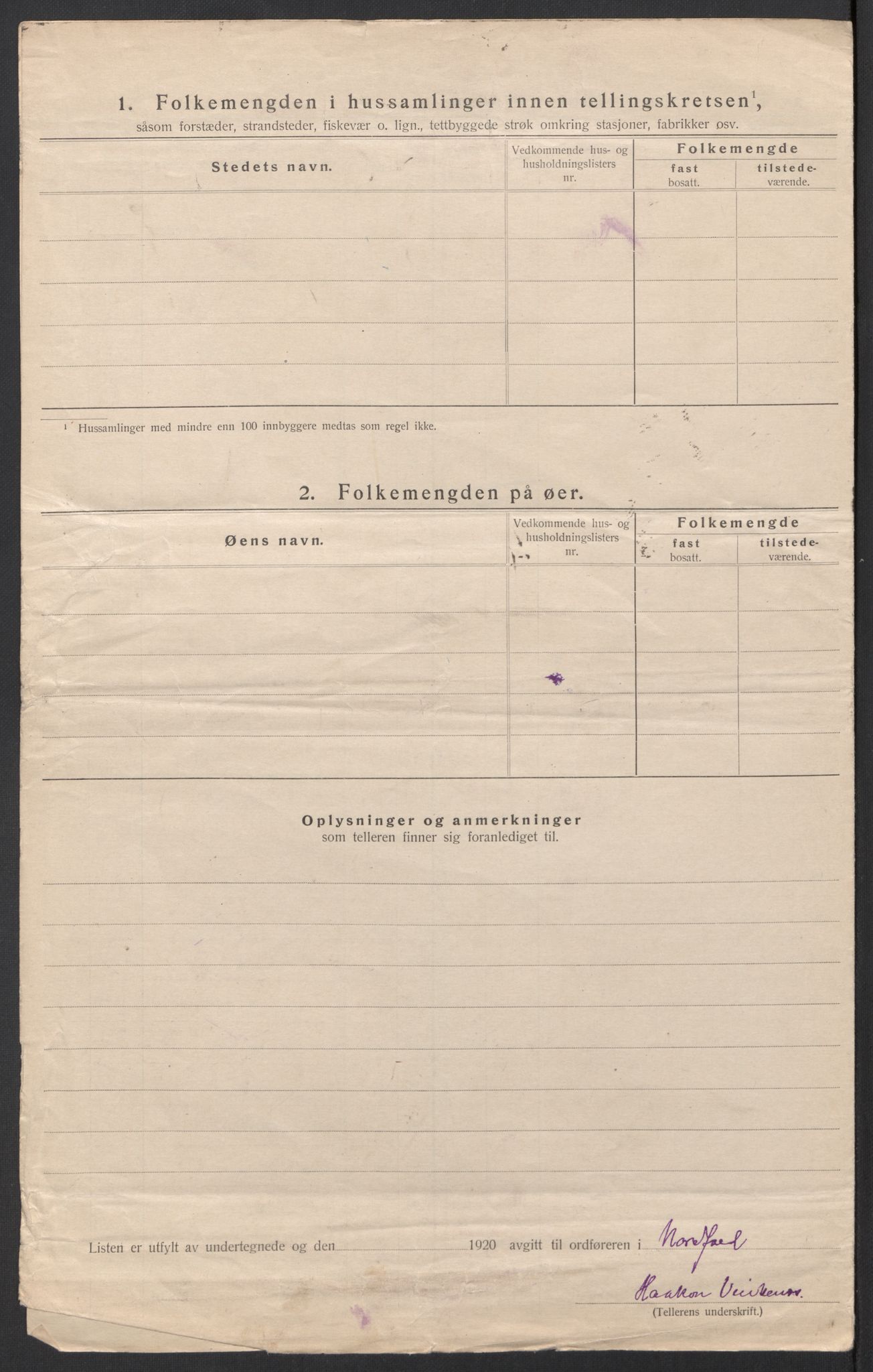 SAT, 1920 census for Nordfold, 1920, p. 30