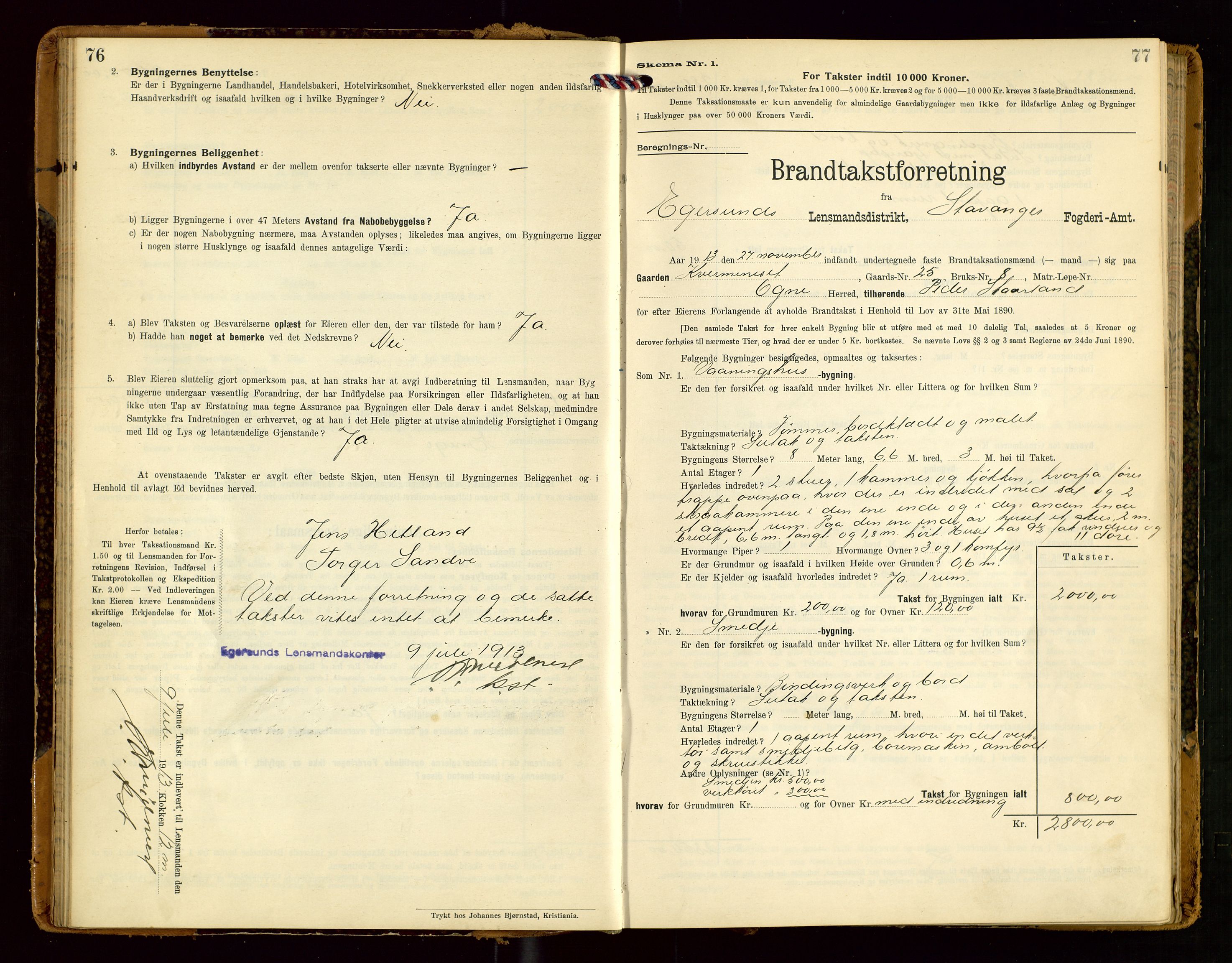 Eigersund lensmannskontor, SAST/A-100171/Gob/L0002: "Brandtakstprotokol", 1910-1916, p. 76-77
