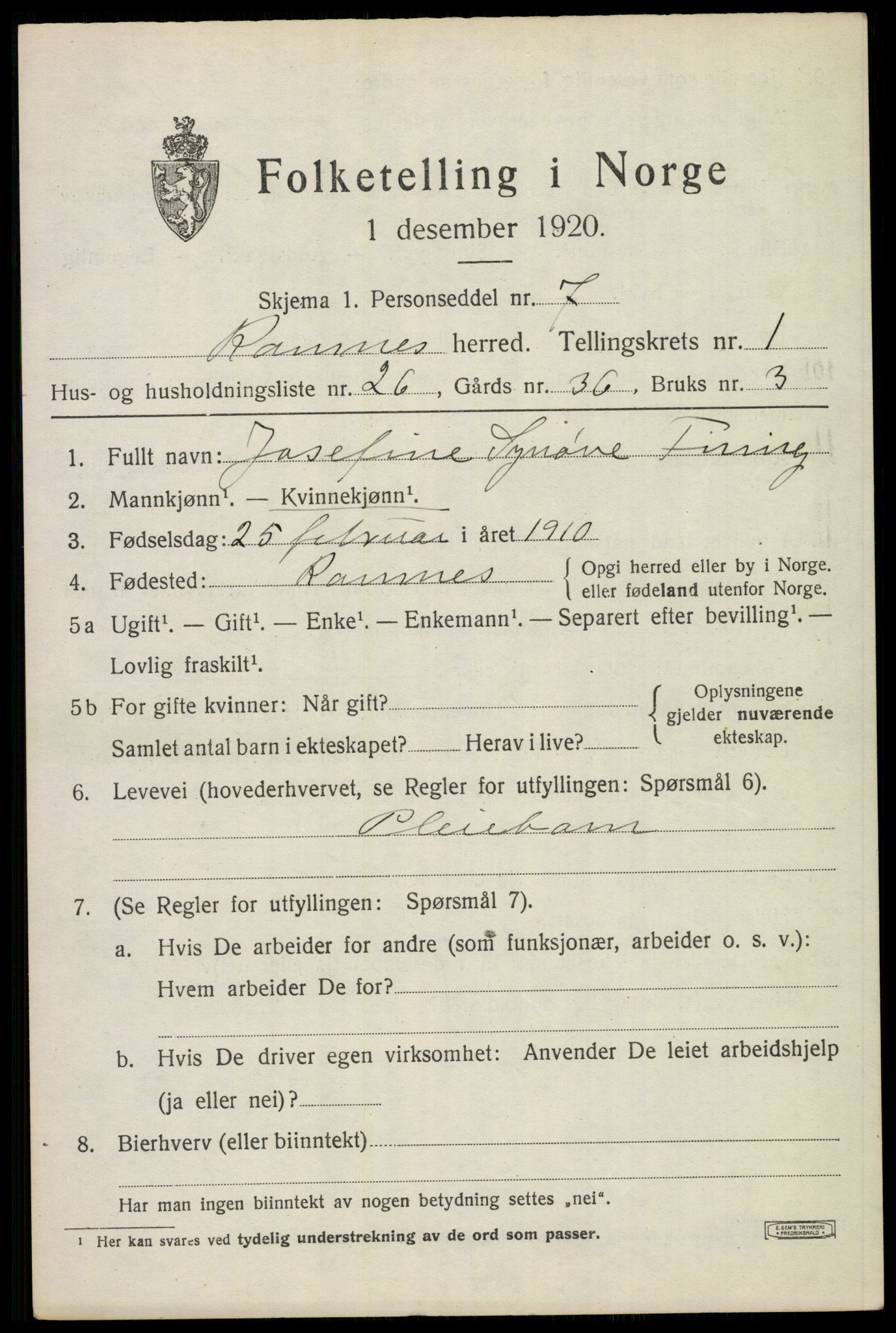 SAKO, 1920 census for Ramnes, 1920, p. 1466