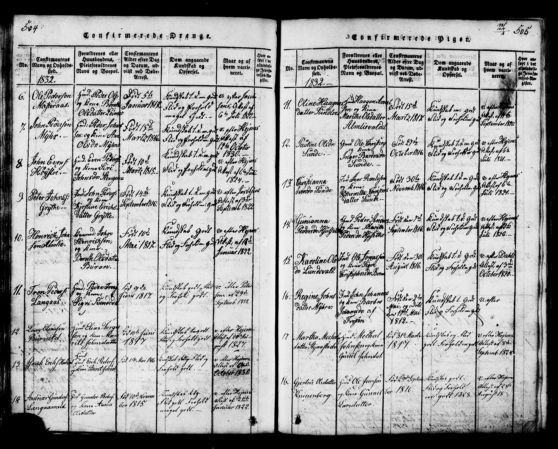 Ministerialprotokoller, klokkerbøker og fødselsregistre - Nord-Trøndelag, SAT/A-1458/717/L0169: Parish register (copy) no. 717C01, 1816-1834, p. 504-505