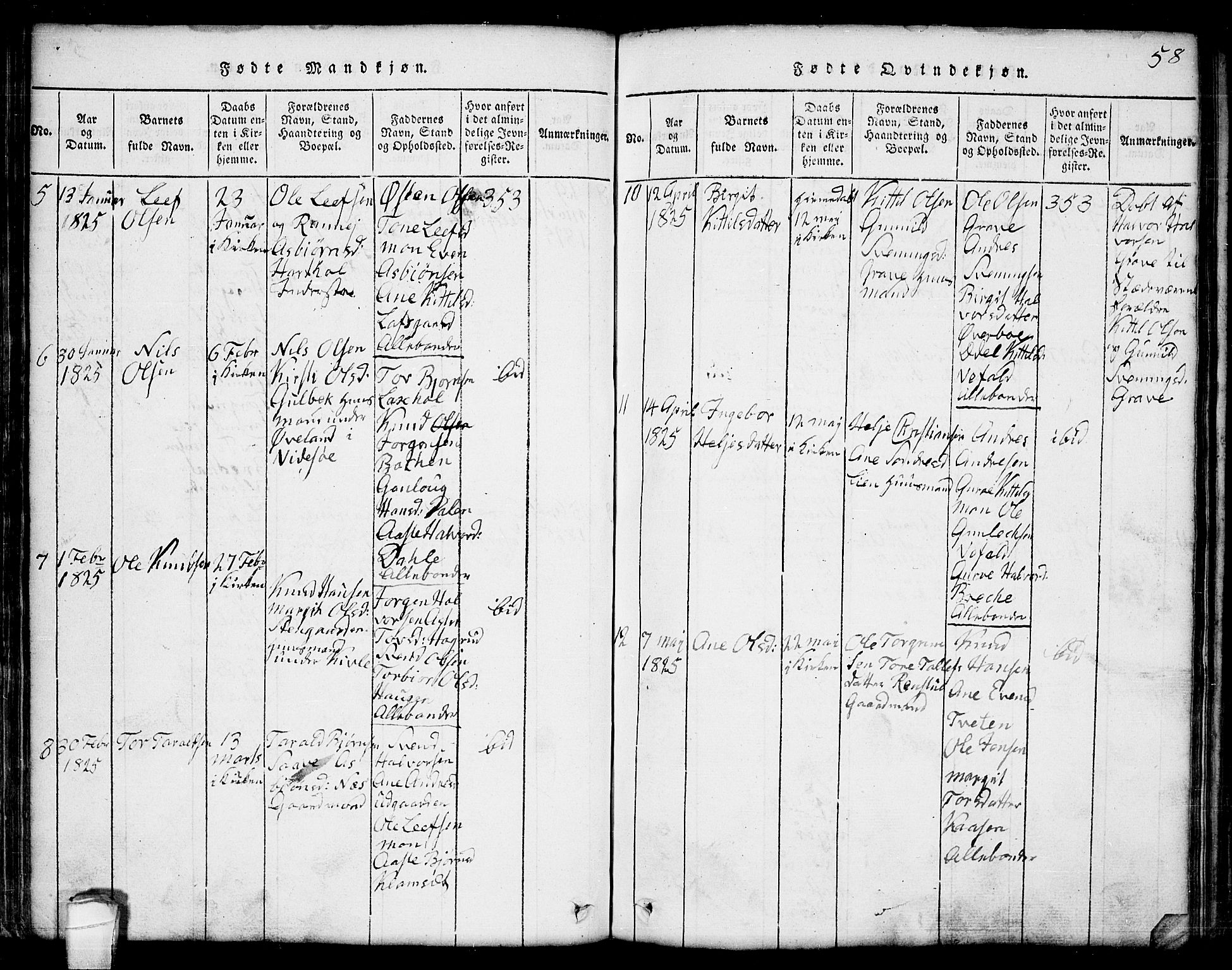 Seljord kirkebøker, AV/SAKO-A-20/G/Ga/L0001: Parish register (copy) no. I 1, 1815-1854, p. 58