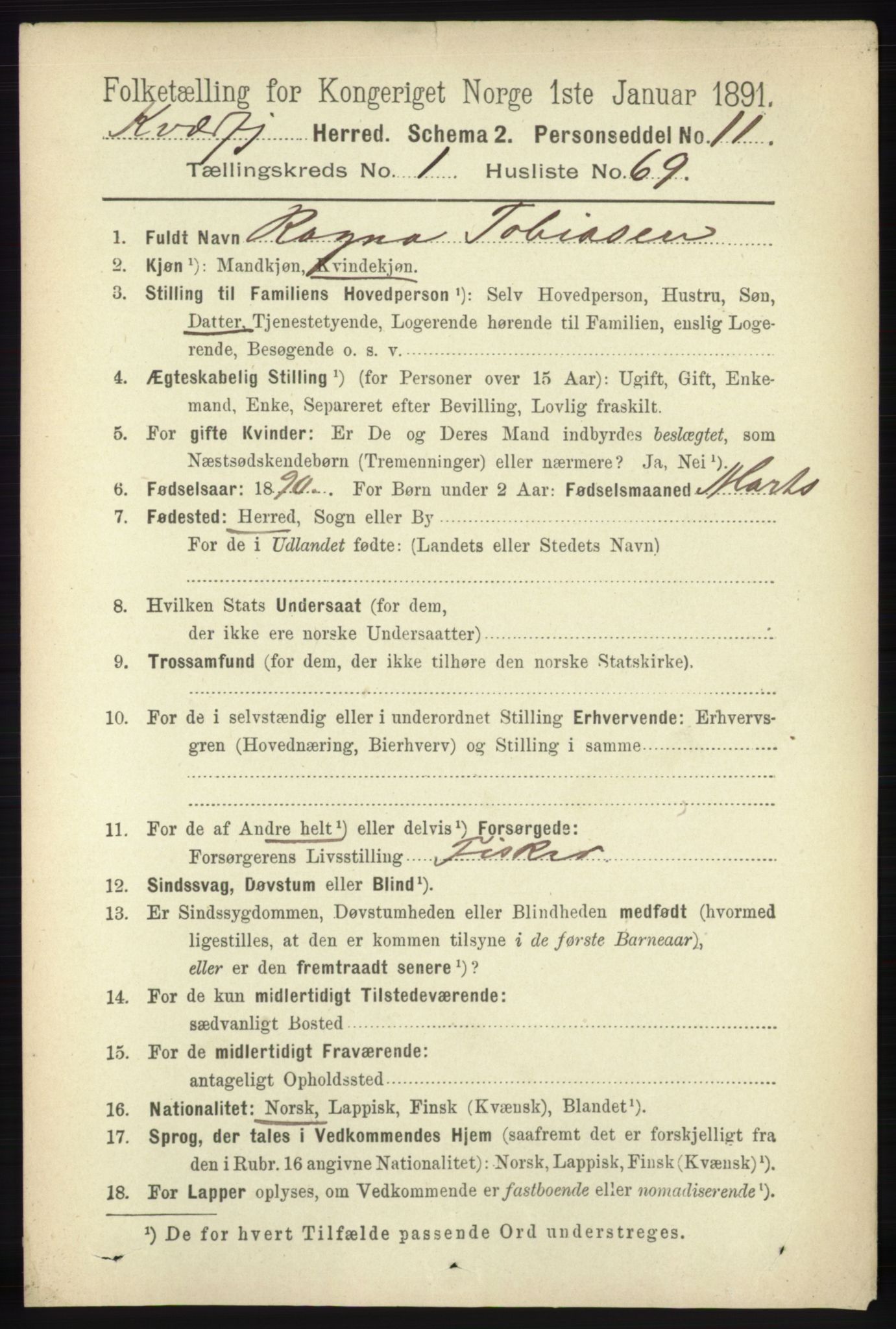 RA, 1891 census for 1911 Kvæfjord, 1891, p. 584