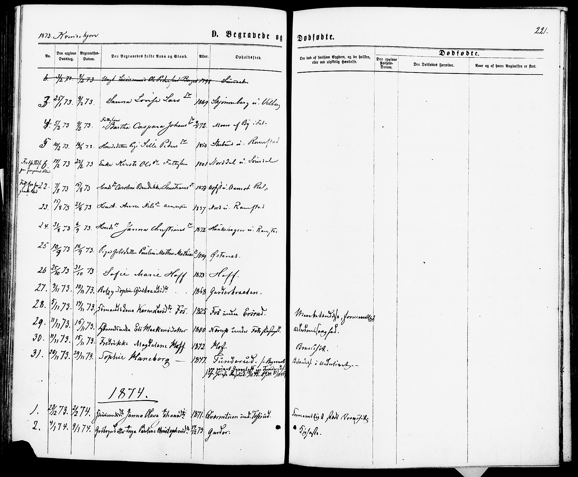 Fet prestekontor Kirkebøker, AV/SAO-A-10370a/F/Fa/L0013: Parish register (official) no. I 13, 1867-1877, p. 221