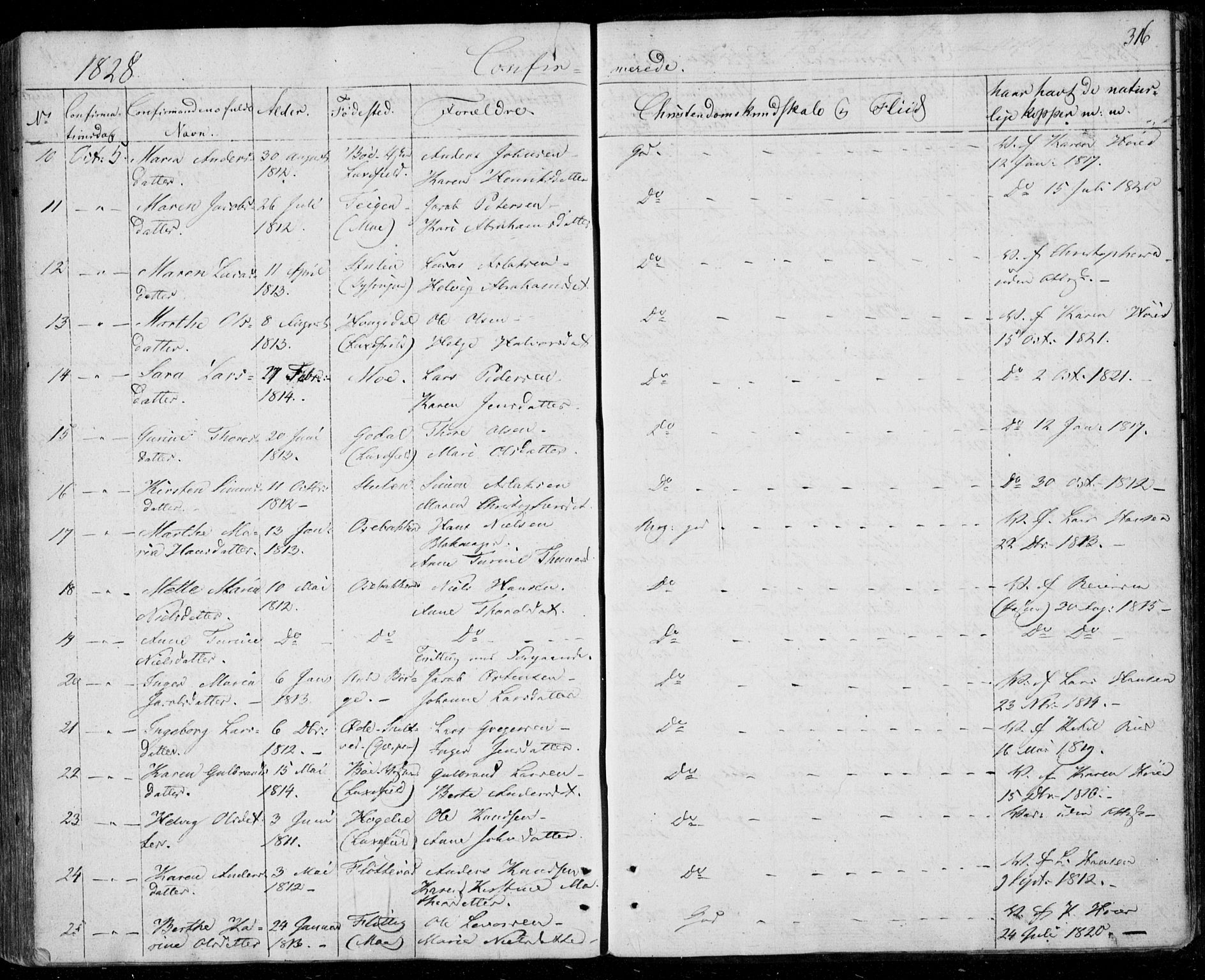 Gjerpen kirkebøker, SAKO/A-265/F/Fa/L0005: Parish register (official) no. I 5, 1823-1829, p. 316
