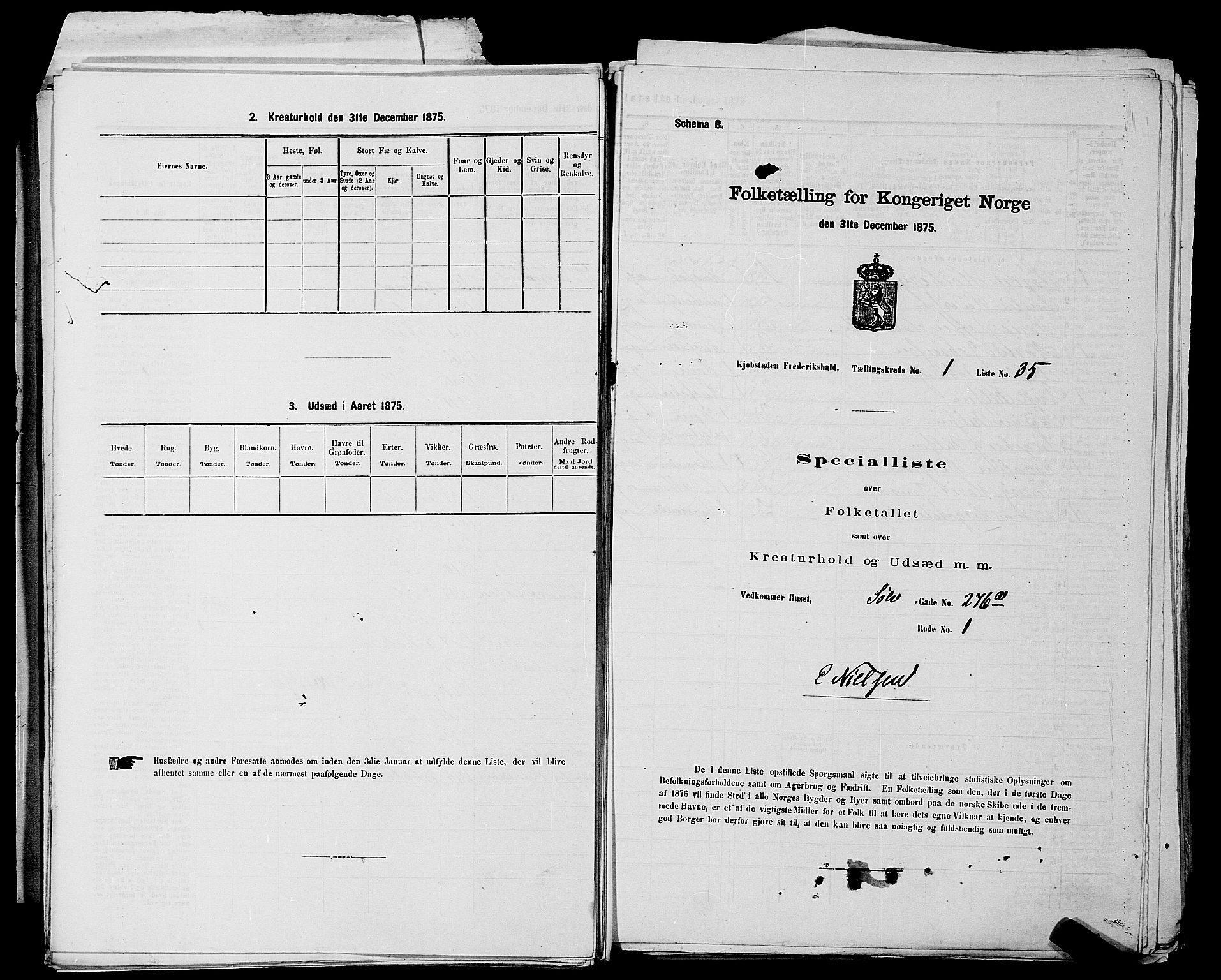 RA, 1875 census for 0101P Fredrikshald, 1875, p. 93