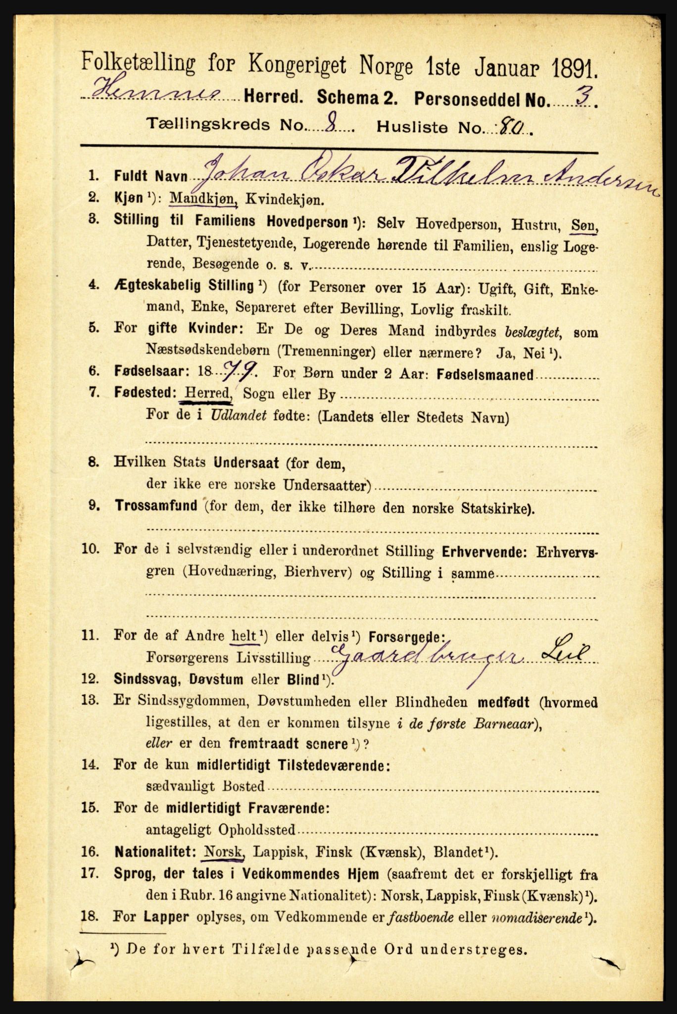 RA, 1891 census for 1832 Hemnes, 1891, p. 4154