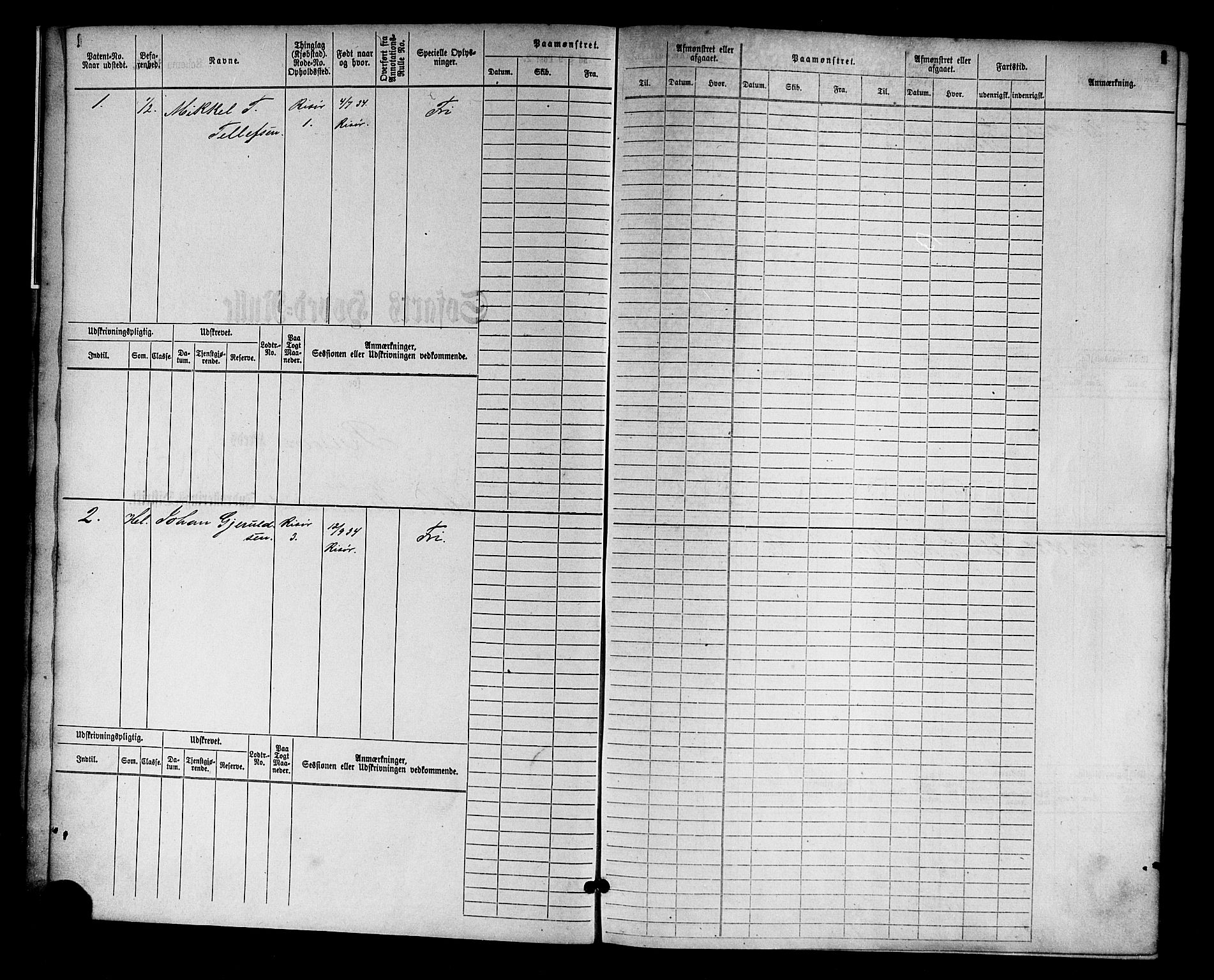 Risør mønstringskrets, SAK/2031-0010/F/Fb/L0002: Hovedrulle nr 1-766, Q-2, 1868-1878, p. 3