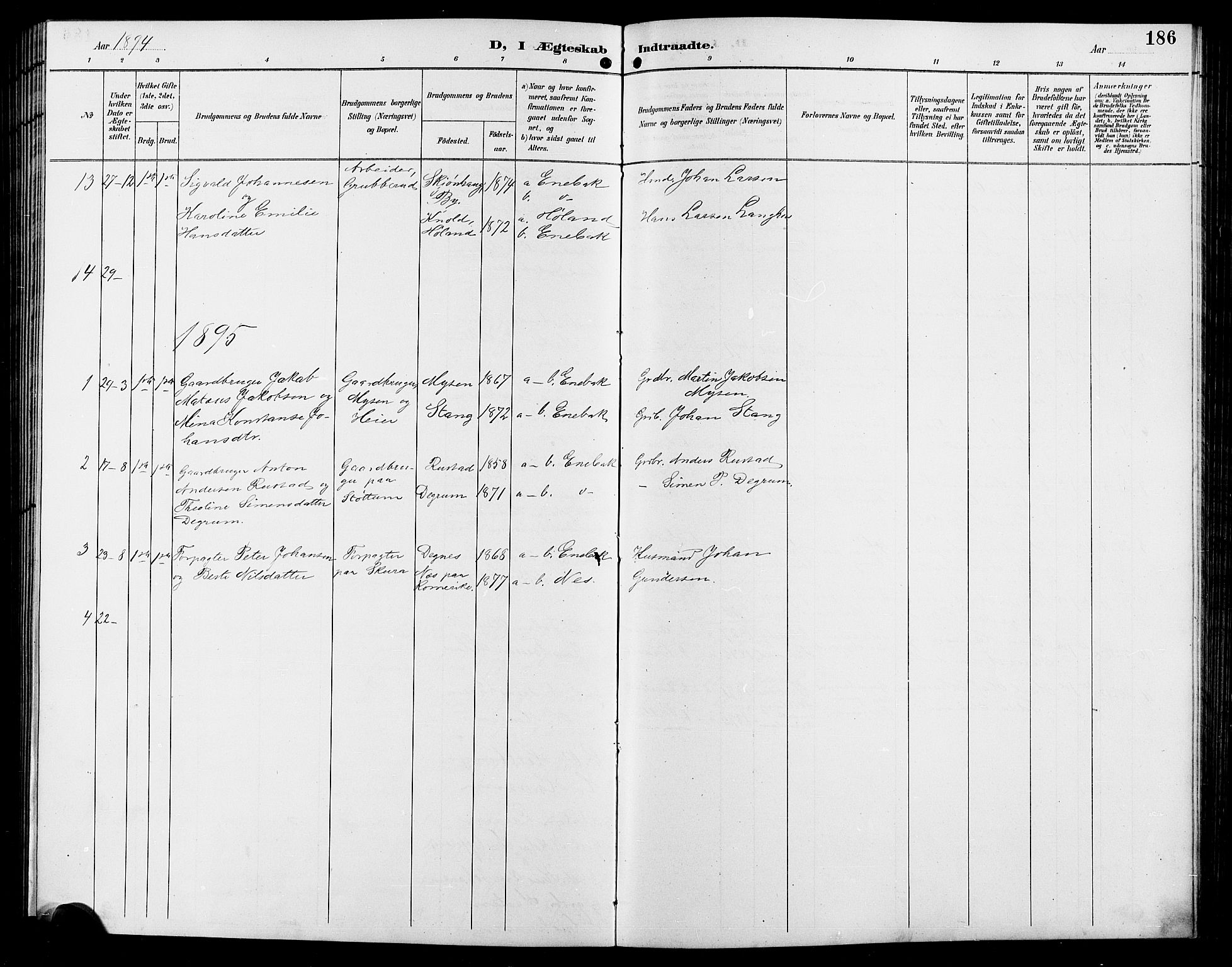 Enebakk prestekontor Kirkebøker, SAO/A-10171c/G/Ga/L0006: Parish register (copy) no. I 6, 1889-1911, p. 186