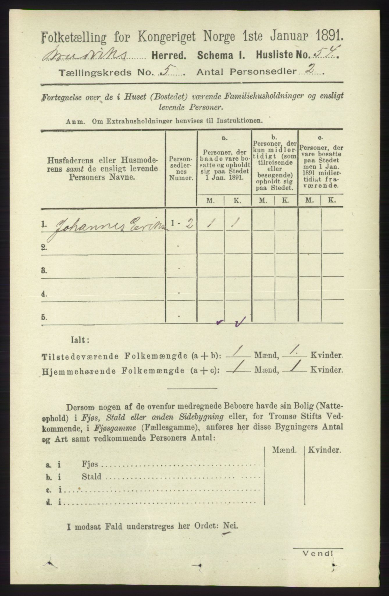 RA, 1891 census for 1251 Bruvik, 1891, p. 1273