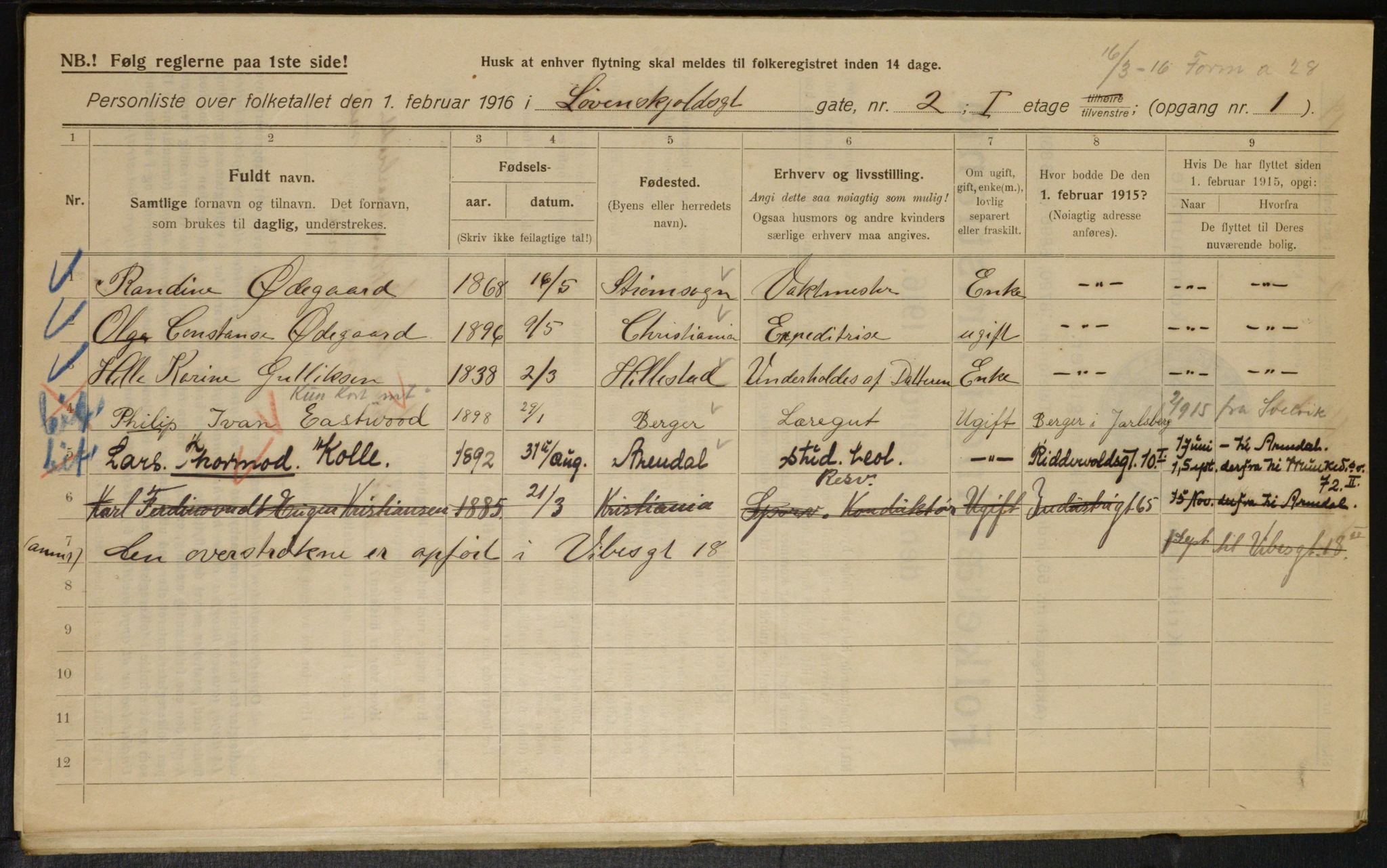 OBA, Municipal Census 1916 for Kristiania, 1916, p. 60107