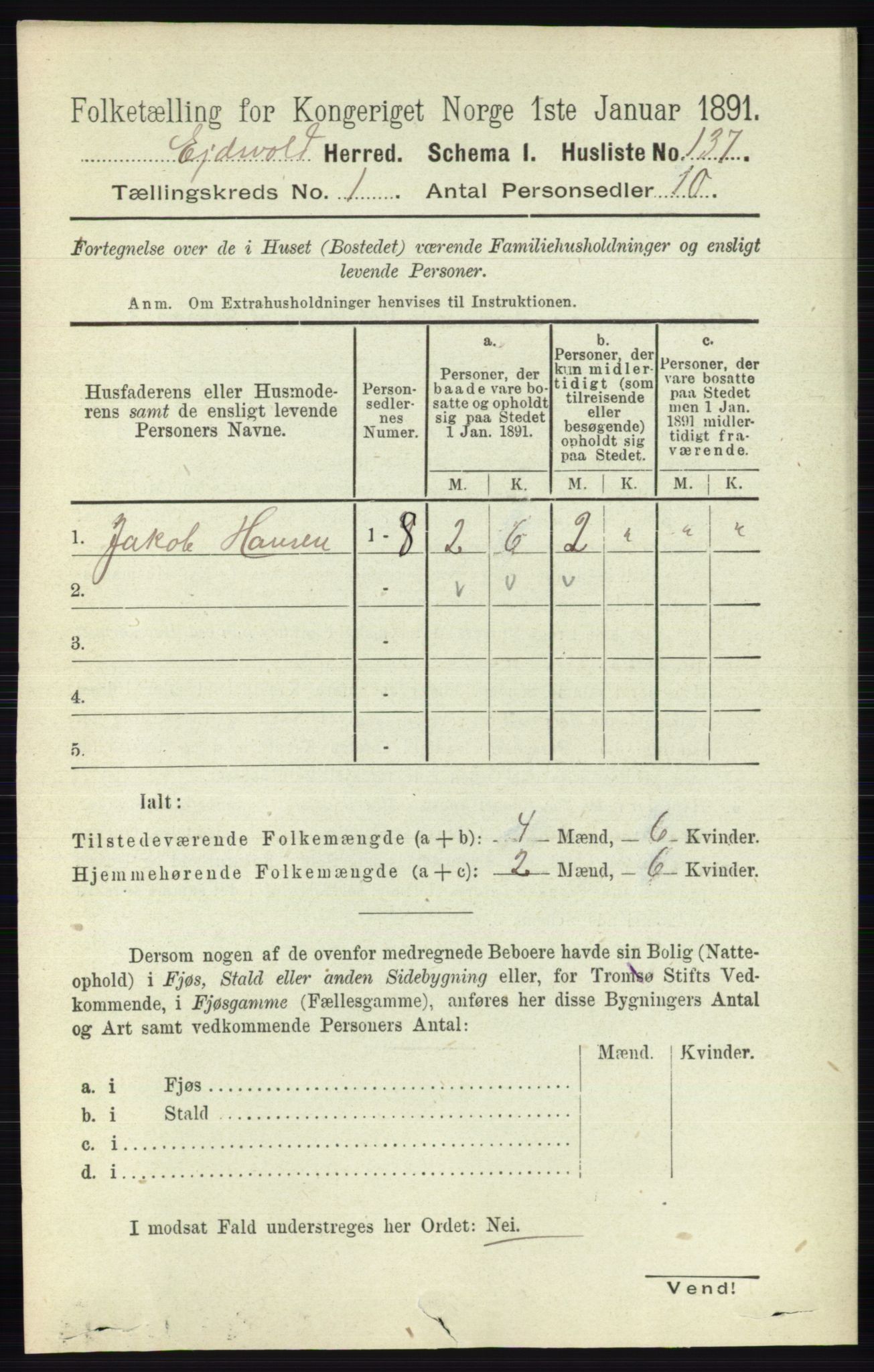 RA, 1891 census for 0237 Eidsvoll, 1891, p. 184