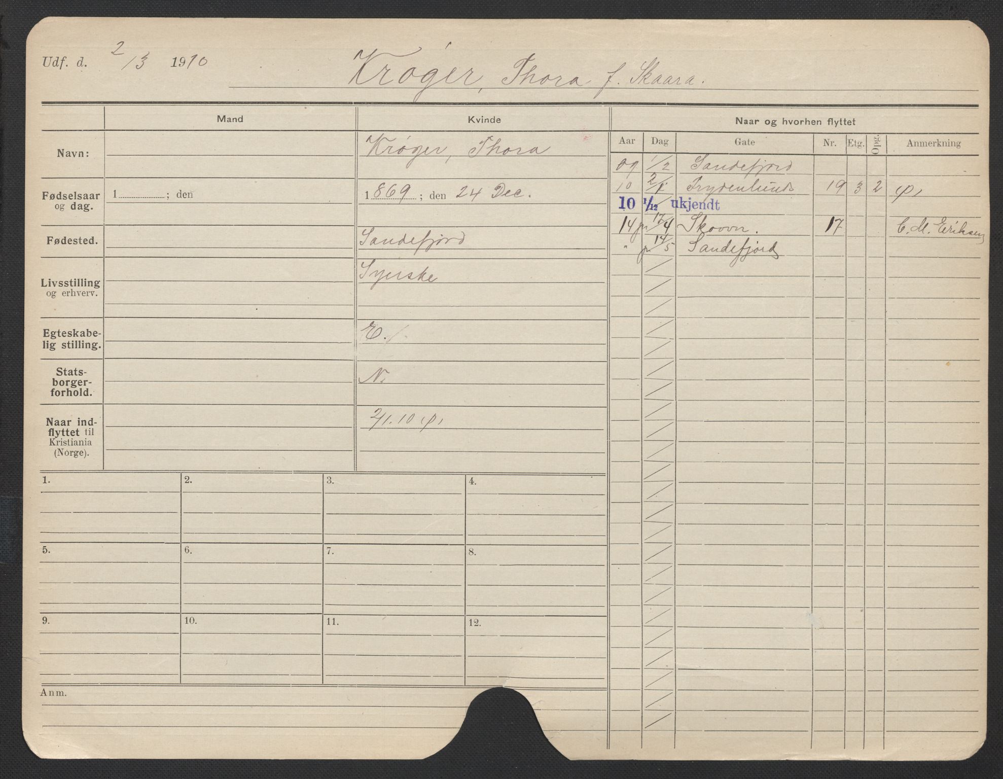 Oslo folkeregister, Registerkort, AV/SAO-A-11715/F/Fa/Fac/L0019: Kvinner, 1906-1914, p. 627a