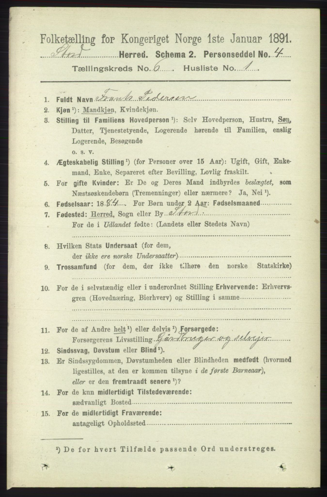 RA, 1891 census for 1221 Stord, 1891, p. 2167