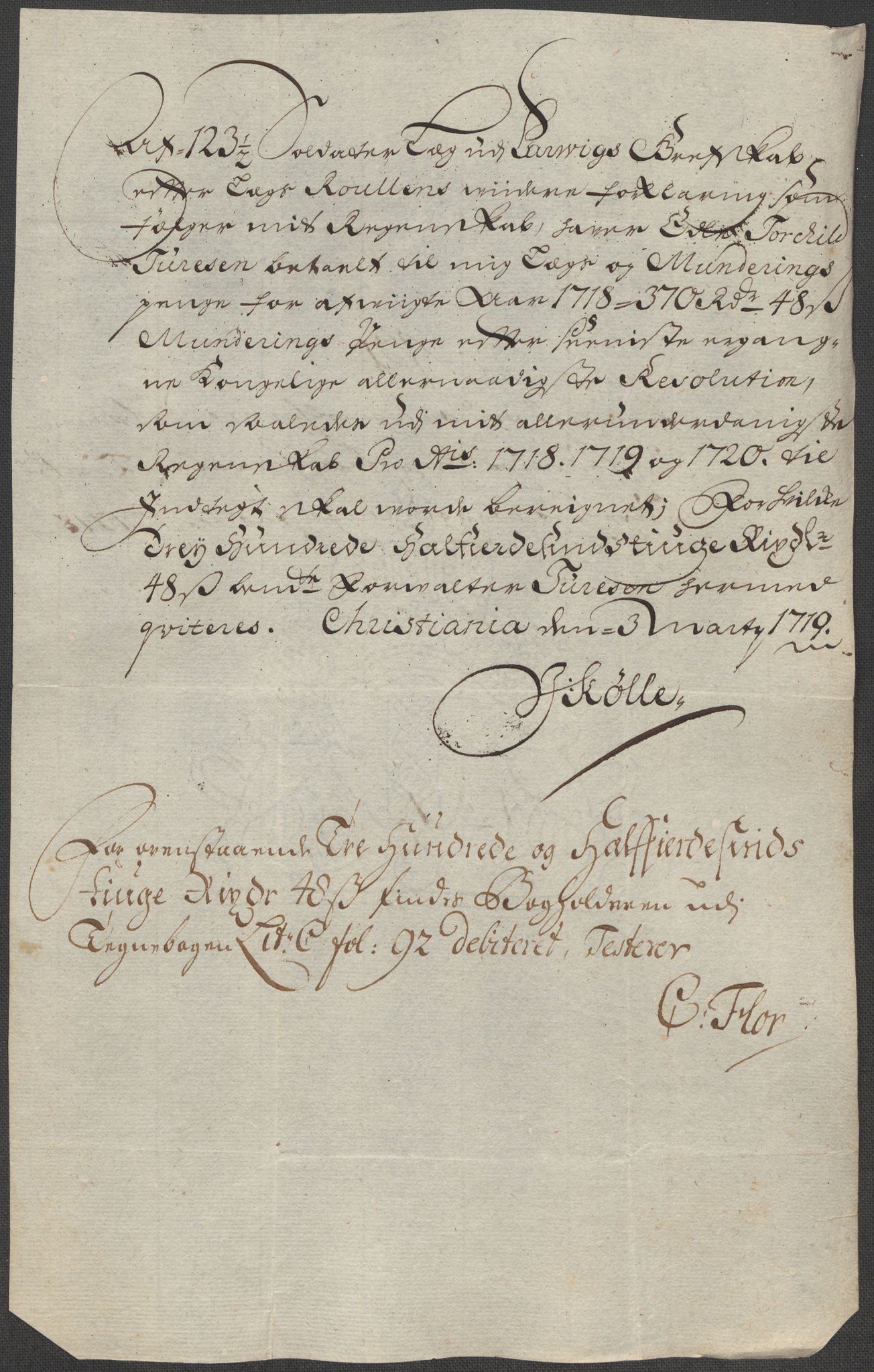 Rentekammeret inntil 1814, Reviderte regnskaper, Fogderegnskap, AV/RA-EA-4092/R33/L1988: Fogderegnskap Larvik grevskap, 1718, p. 354