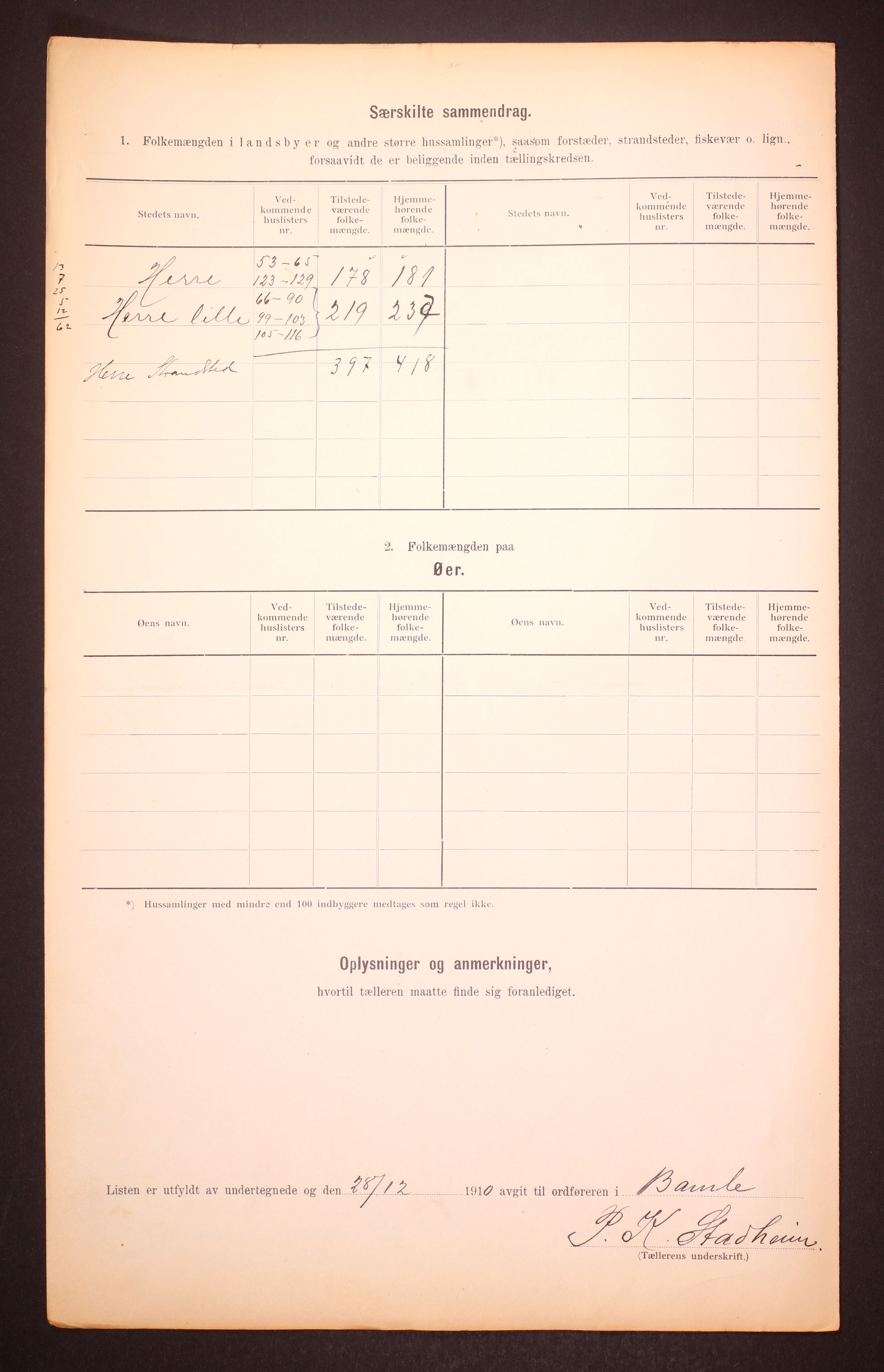 RA, 1910 census for Bamble, 1910, p. 9