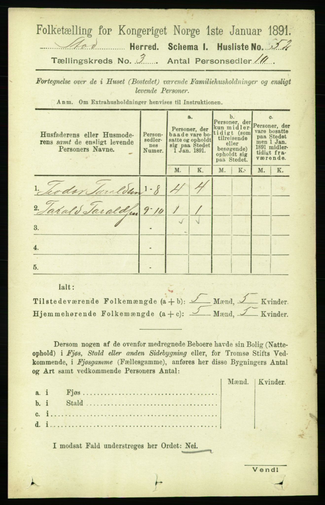 RA, 1891 census for 1734 Stod, 1891, p. 1311