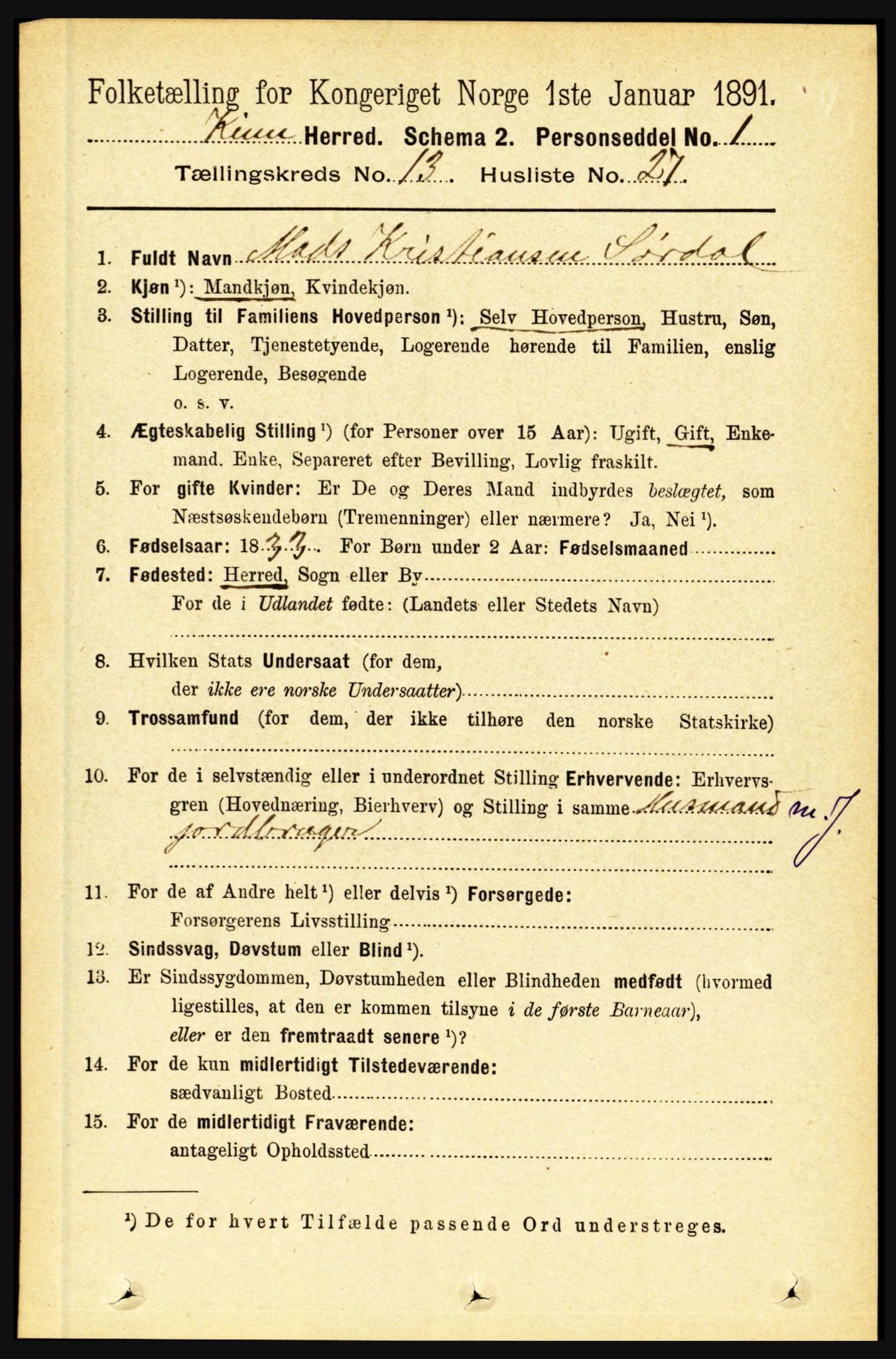RA, 1891 census for 1437 Kinn, 1891, p. 5248