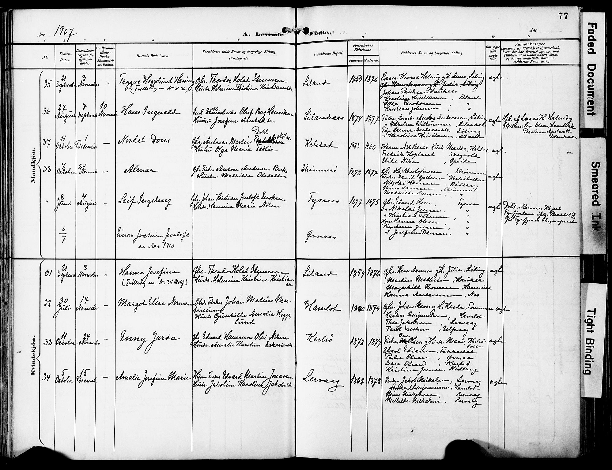 Ministerialprotokoller, klokkerbøker og fødselsregistre - Nordland, SAT/A-1459/859/L0848: Parish register (official) no. 859A08, 1900-1912, p. 77