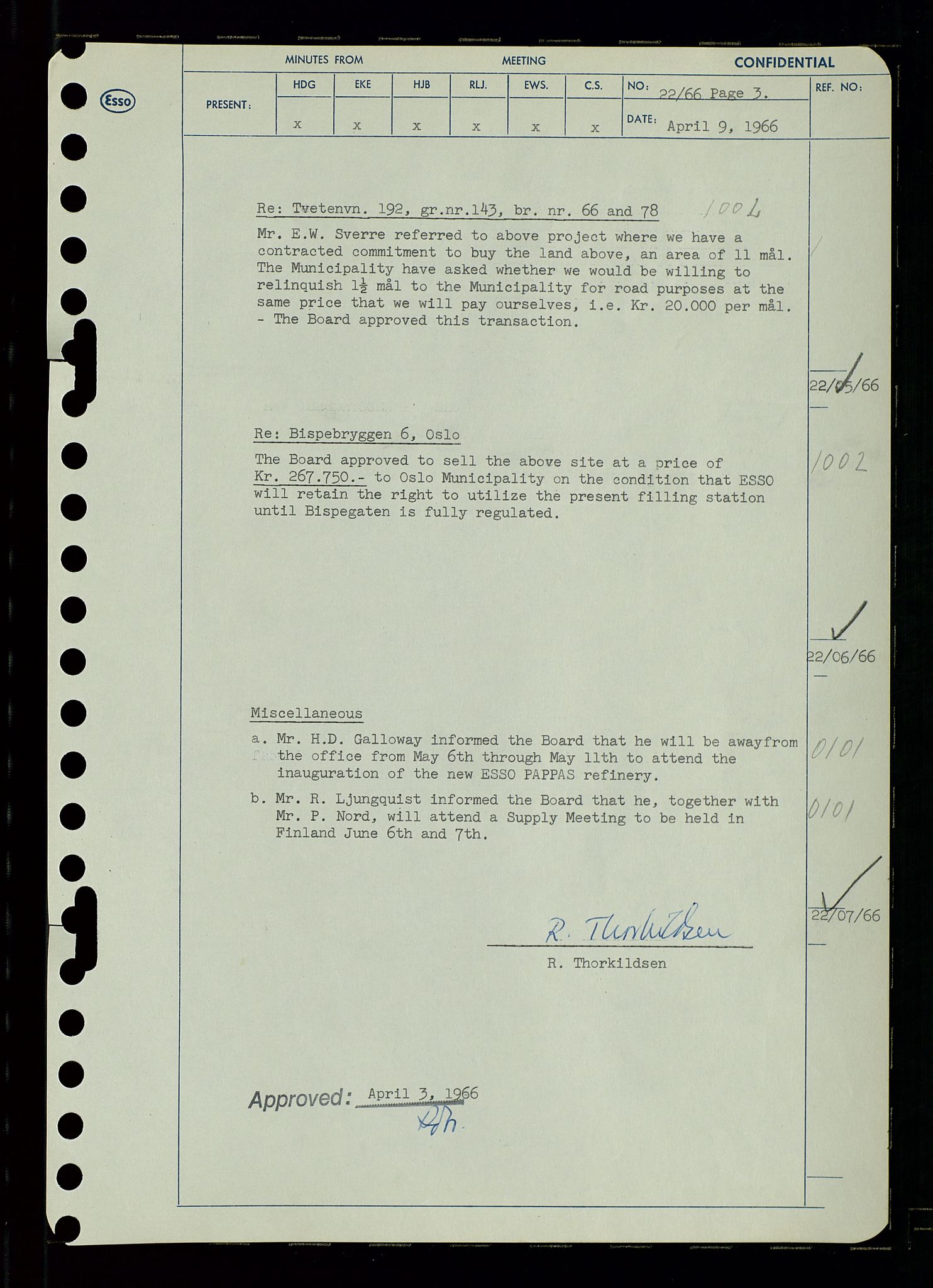 Pa 0982 - Esso Norge A/S, AV/SAST-A-100448/A/Aa/L0002/0002: Den administrerende direksjon Board minutes (styrereferater) / Den administrerende direksjon Board minutes (styrereferater), 1966, p. 52