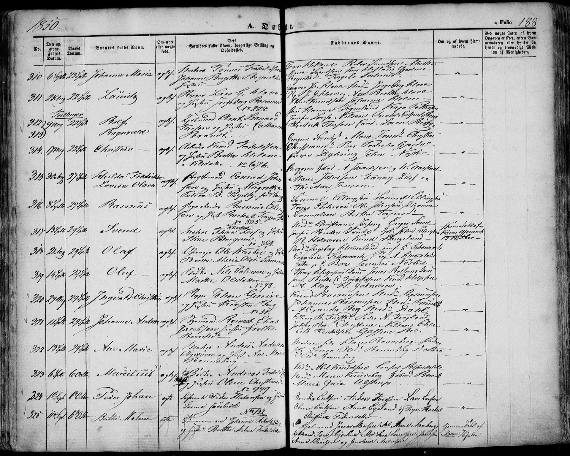 Domkirken sokneprestkontor, AV/SAST-A-101812/001/30/30BA/L0016: Parish register (official) no. A 15, 1844-1854, p. 188