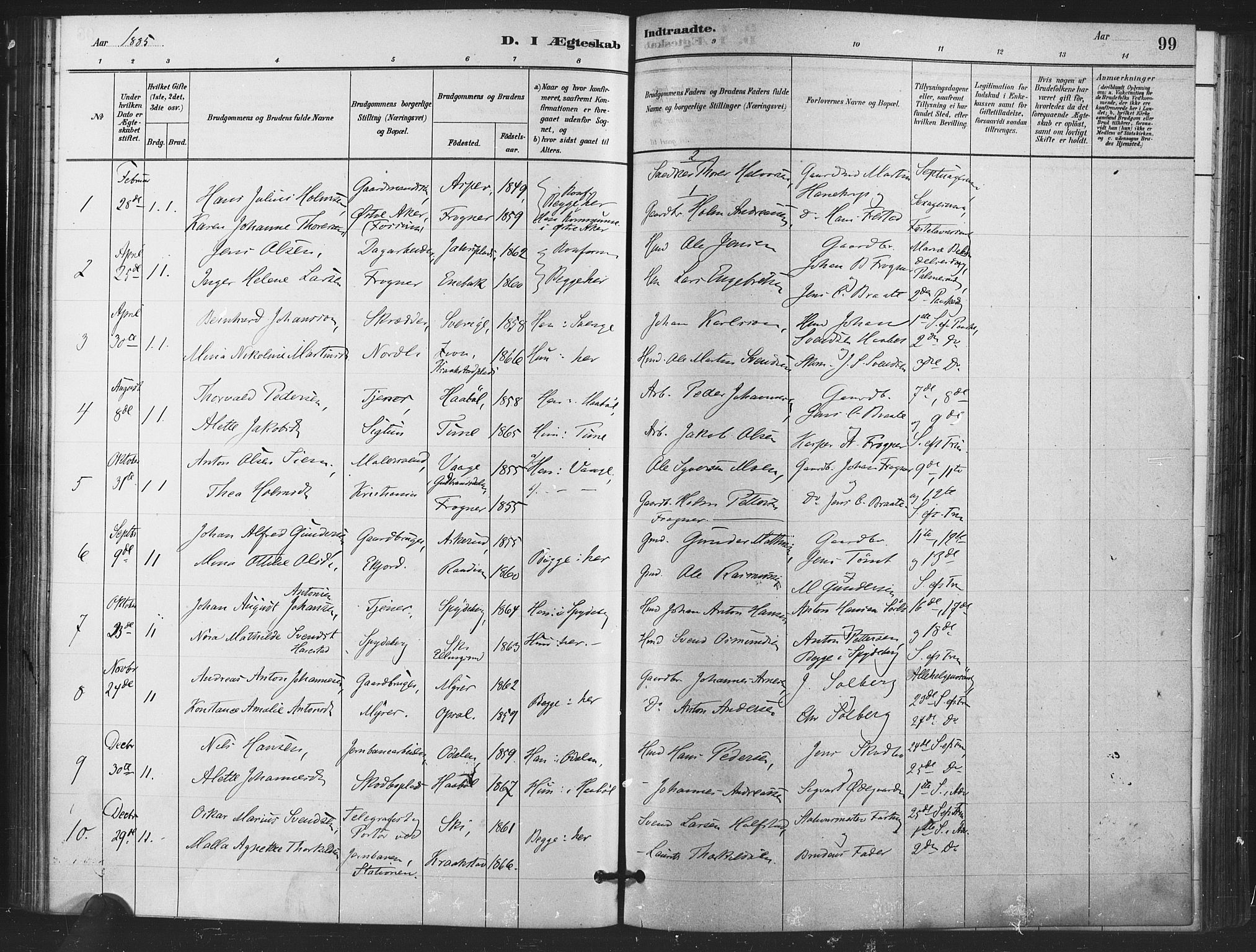 Kråkstad prestekontor Kirkebøker, AV/SAO-A-10125a/F/Fa/L0009: Parish register (official) no. I 9, 1880-1892, p. 99