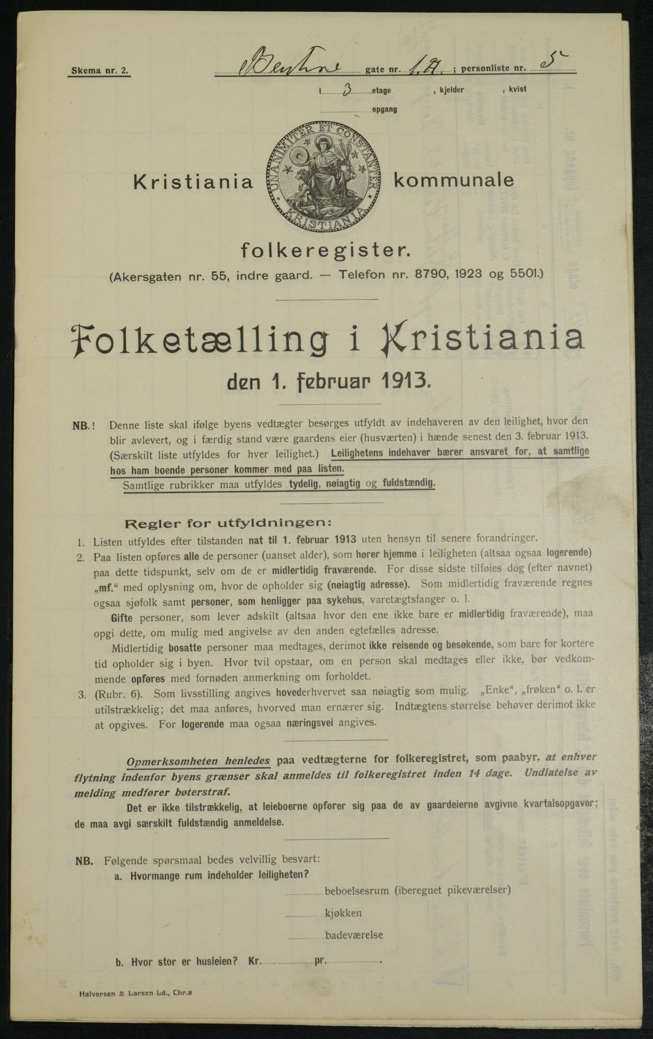 OBA, Municipal Census 1913 for Kristiania, 1913, p. 3351