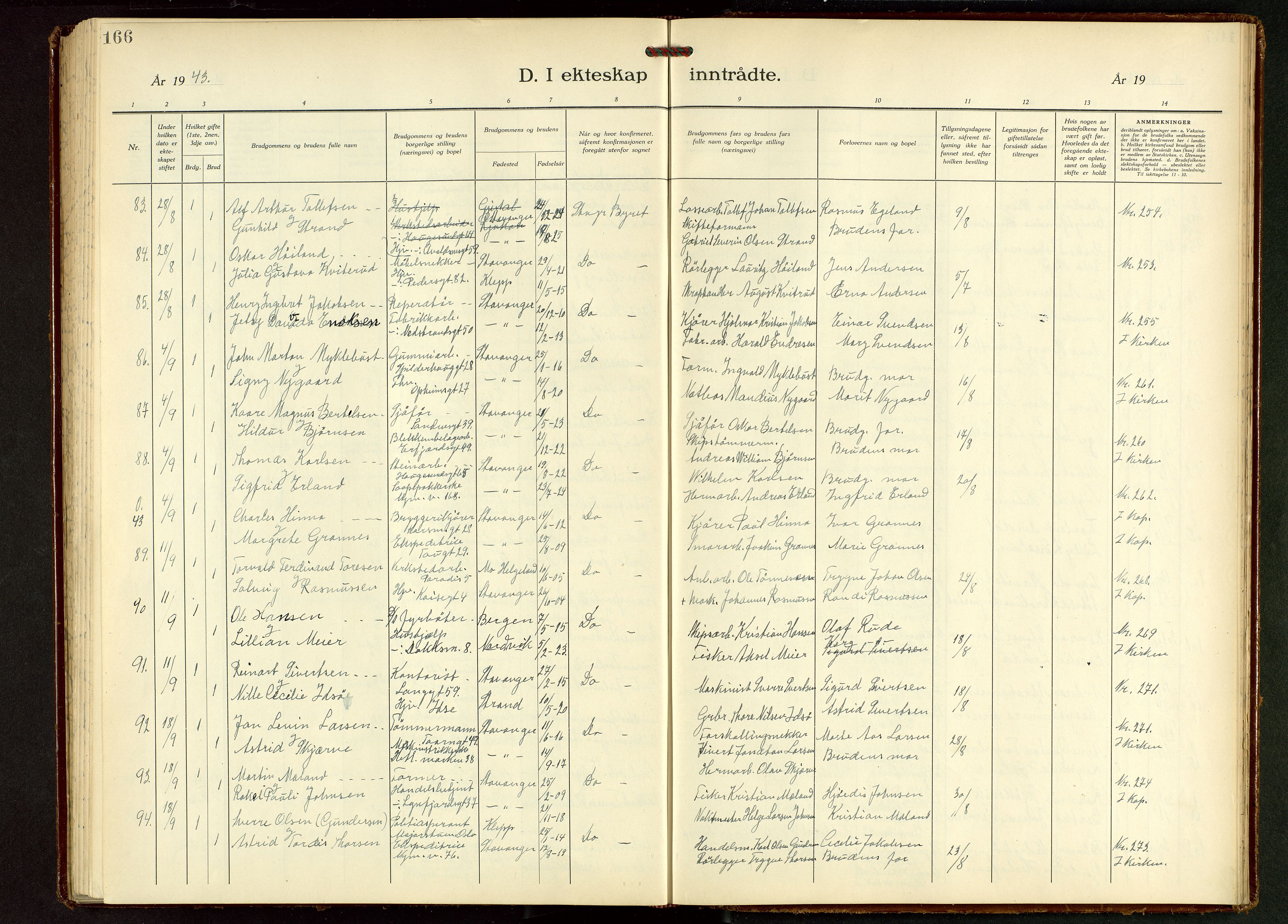 St. Johannes sokneprestkontor, AV/SAST-A-101814/001/30/30BB/L0010: Parish register (copy) no. B 10, 1933-1946, p. 166