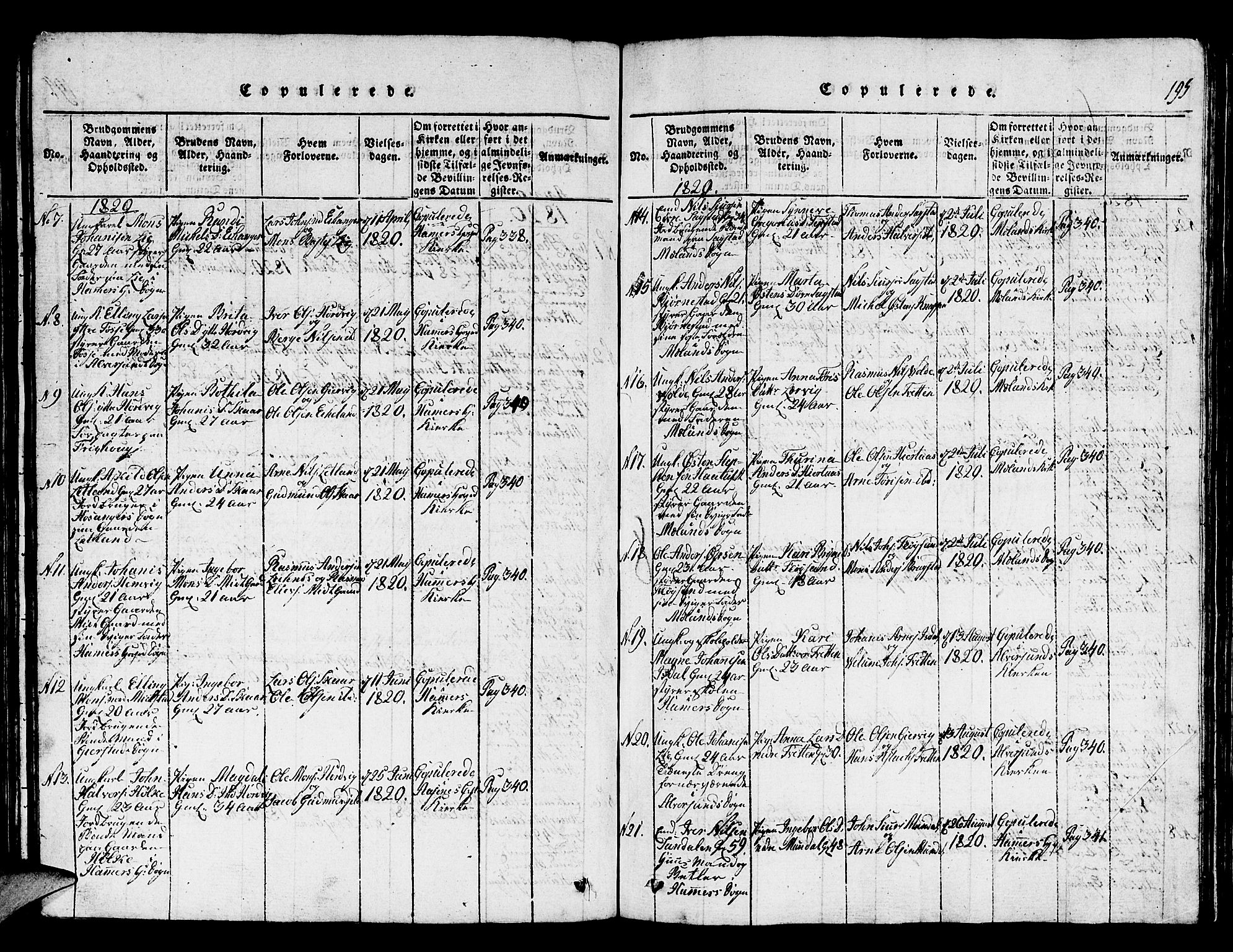 Hamre sokneprestembete, AV/SAB-A-75501/H/Ha/Hab: Parish register (copy) no. A 1, 1816-1826, p. 195