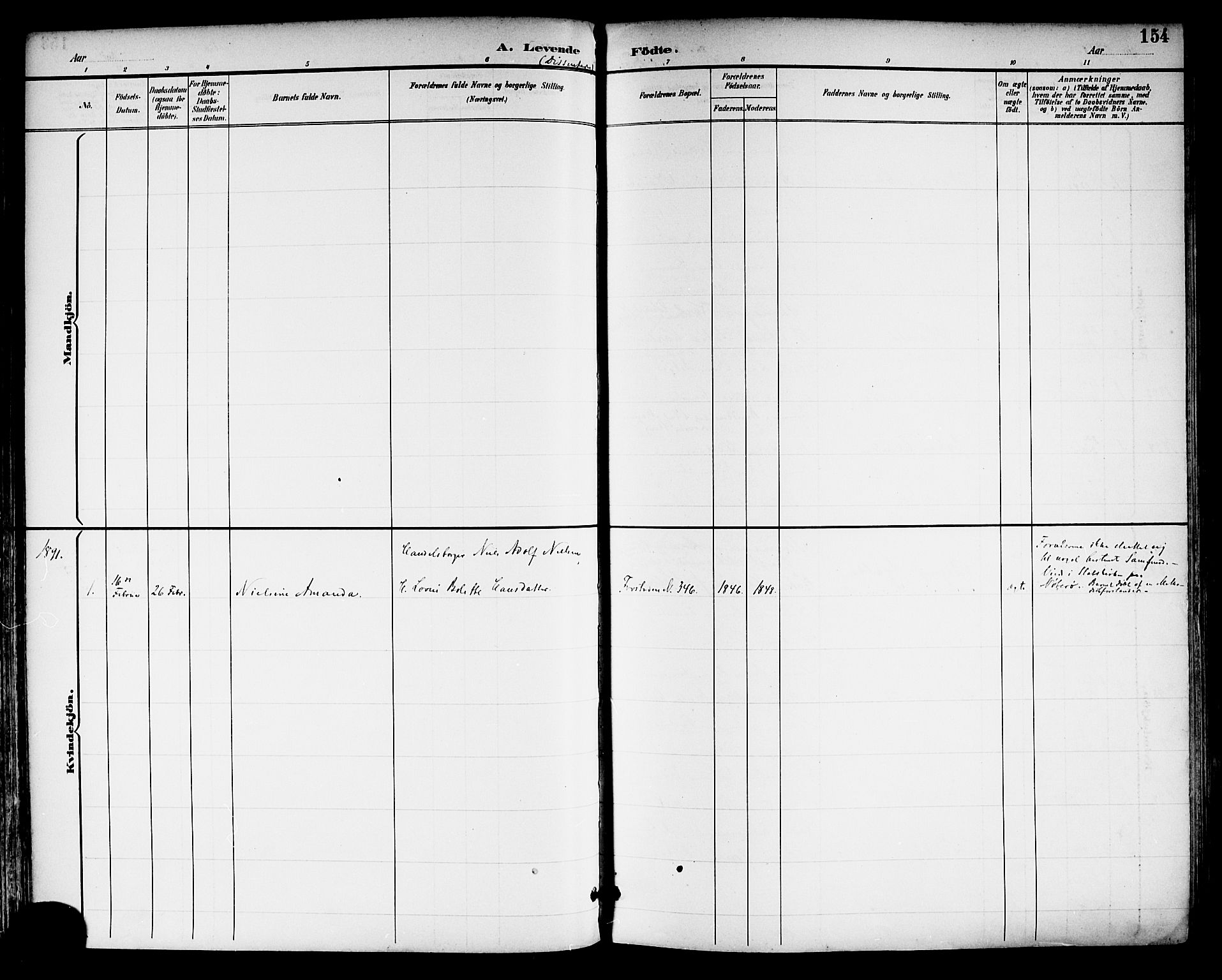 Tønsberg kirkebøker, SAKO/A-330/F/Fa/L0012: Parish register (official) no. I 12, 1891-1899, p. 154