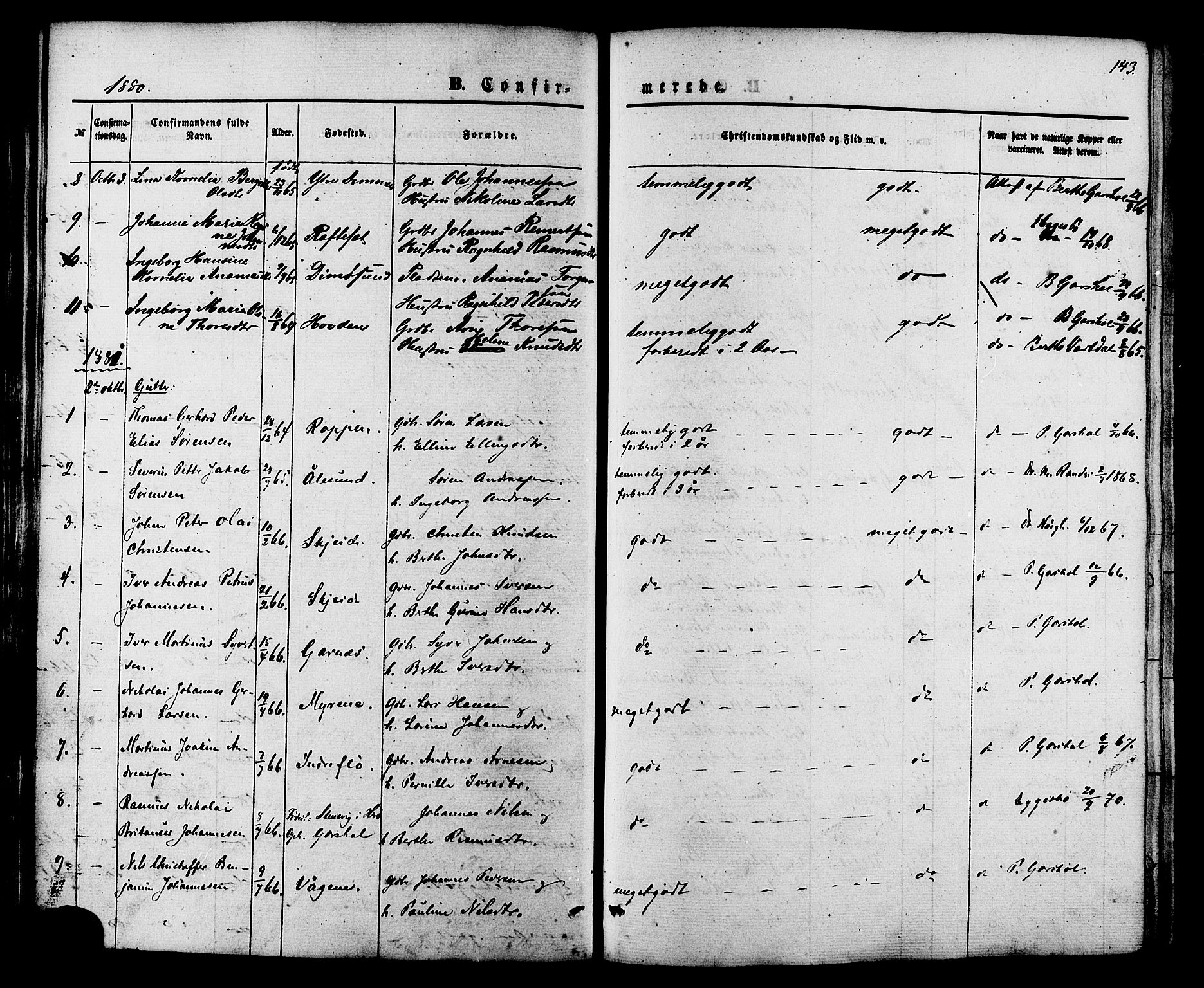 Ministerialprotokoller, klokkerbøker og fødselsregistre - Møre og Romsdal, AV/SAT-A-1454/509/L0105: Parish register (official) no. 509A03, 1848-1882, p. 143